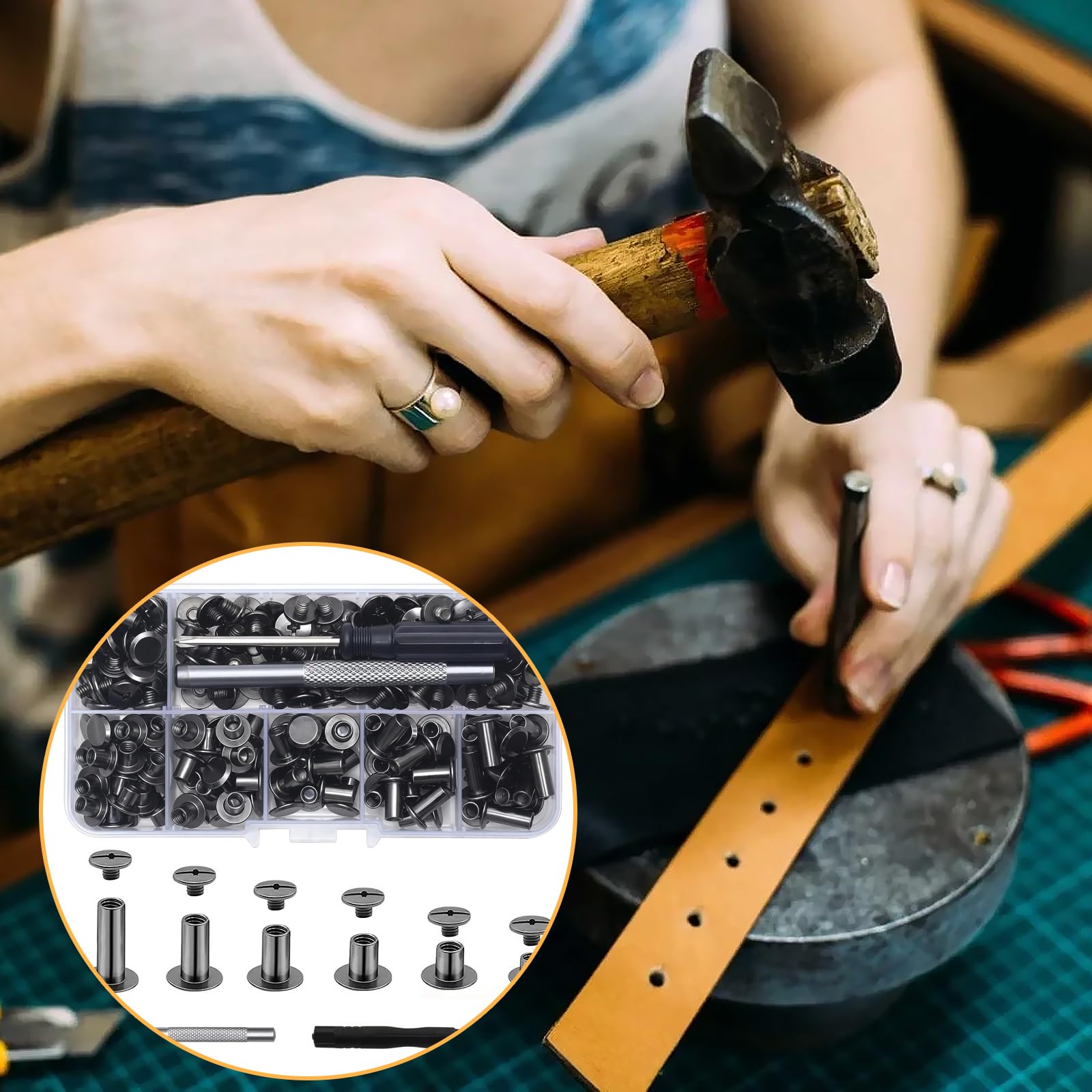 110 Pezzi Set di Chicago Viti da 6 Dimensioni M5 x 4 mm/5 mm/6 mm/8 mm/10 mm/12 mm Kit Di Rivetti a Vite per Decorazioni in Pelle Fai Da Te Collana Cintura