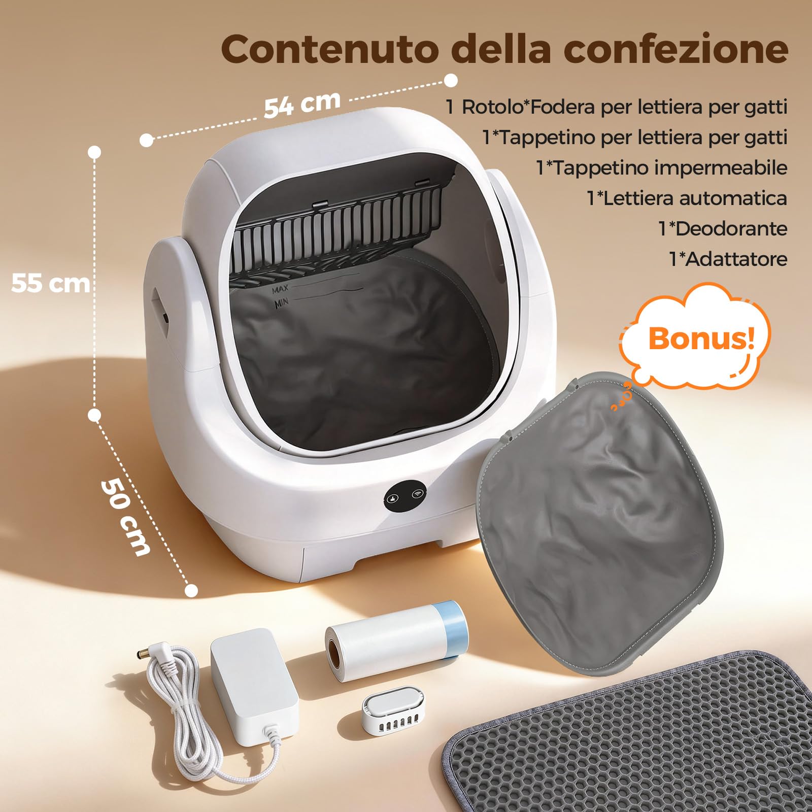 Lettiera Gatto Autopulente Aperta, Ellenpent Lettiera Automatica Silenziosa per Gatti Grandi Antiodore, Cassetta per Gatti Abilitata WiFi Controllo APP&Sicurezza, Ideale per Famiglie con Più Gatti