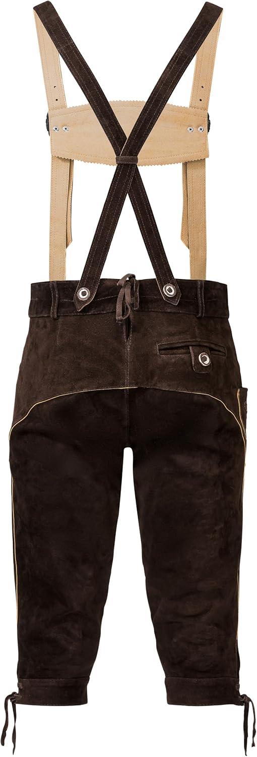 Schöneberger Trachten Couture Lederhosen Men - Authentic German Lederhosen, Genuine Leather Dark Brown, Oktoberfest Outfit