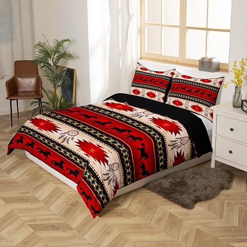 Miniatura 6 de Erosebridal Juego de ropa de cama con funda de edredón de caballos atrapasueños para vaquera, vaquera, caballos aztecas nativos del suroeste, funda