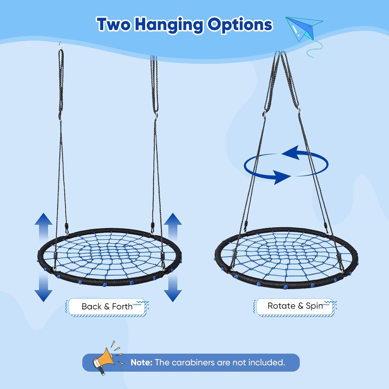 Balançoire nid d'extérieur, cordes réglables en hauteur, diamètre : 100 cm, pour jusqu'à 300 kg, balançoire pour enfants et adultes, balançoire nid d'oiseau de 100 cm - 5