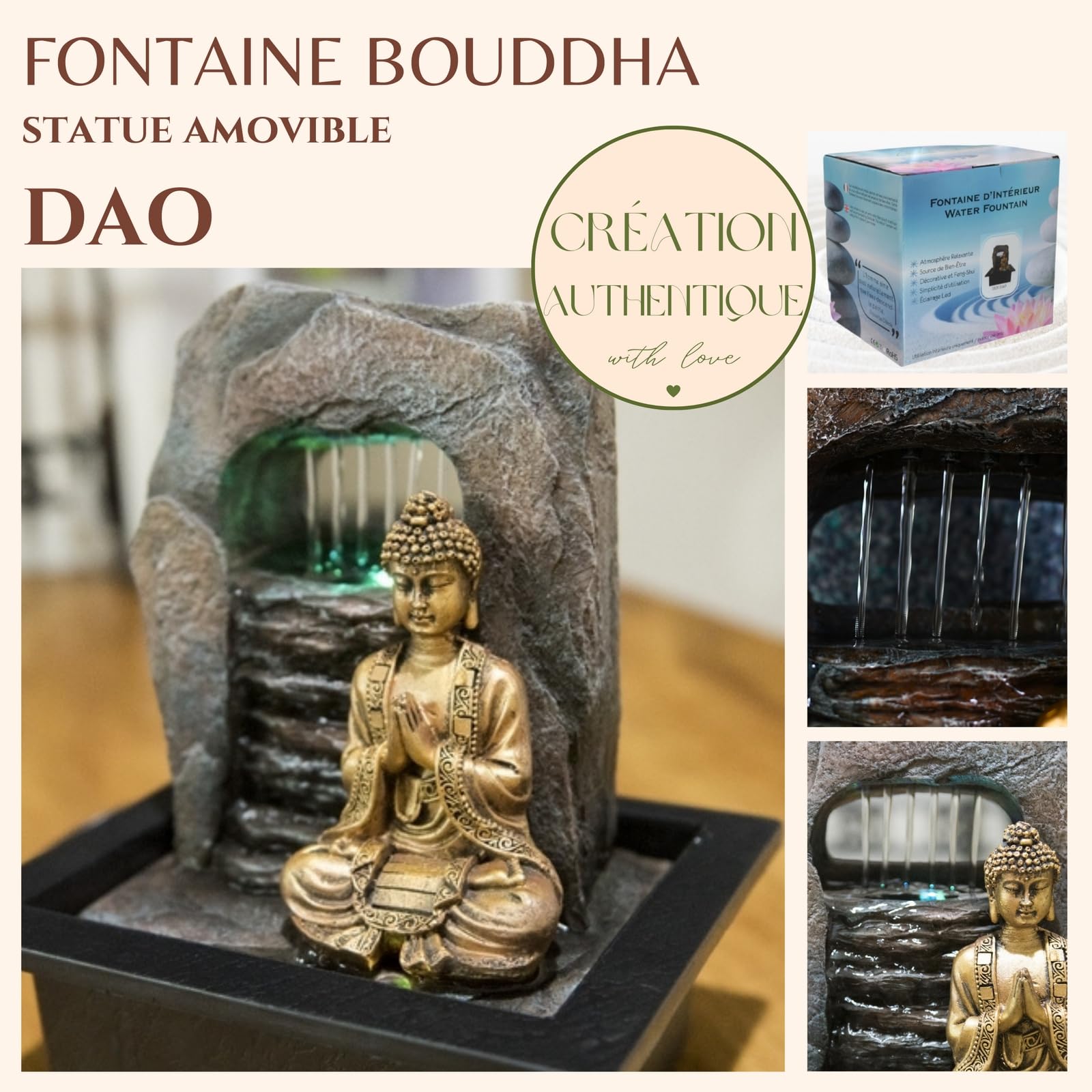 Zen'Light Zen Dao fontanna, żywica syntetyczna, brąz, 21 x 17 x 25 cm