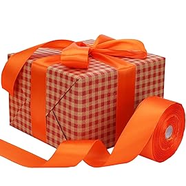 Baocuan 1-1/2 inch Orange Satin Ribbon 50 Yards Solid Fabric Ribbons Roll for Wedding Invitations, Bridal Bouquets, Sewing, Party Decorations, Gift Wrapping and More