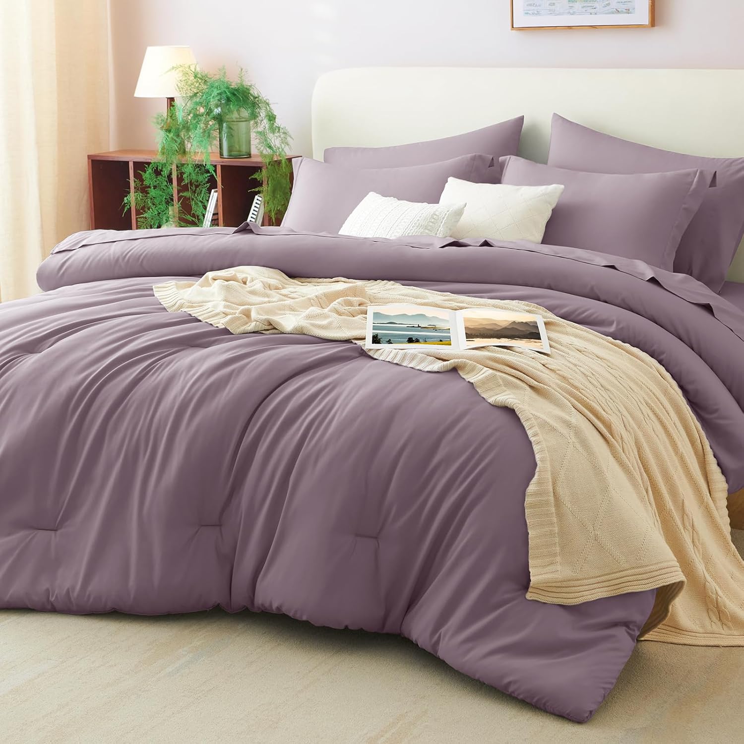 CozyLux Queen Comforter Set Dusty Purple, 7 Pieces Bed in a Bag Queen Comforter Set with Sheets, Bedding Sets with Down Alternative Comforter, Fitted Sheet, Flat Sheet, Pillow Shams and Pillowcases
