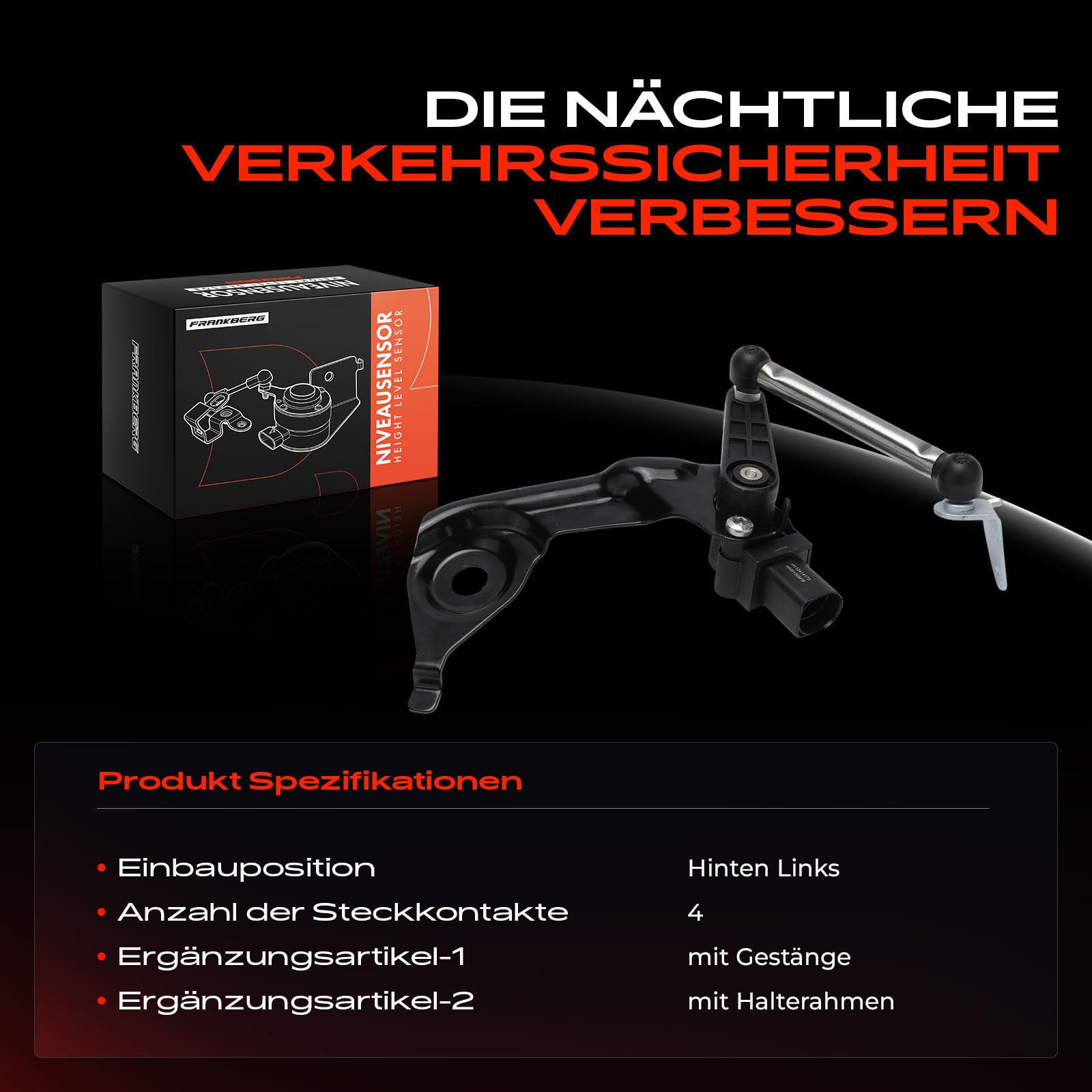 Frankberg Niveausensor Höhensensor mit Gestänge Hinten Links Kompatibel mit A4 8K2 B8 Allroad 8KH B8 Avant 8K5 B8 A5 8T3 8F7 8TA 2007-2017 8K0941309F