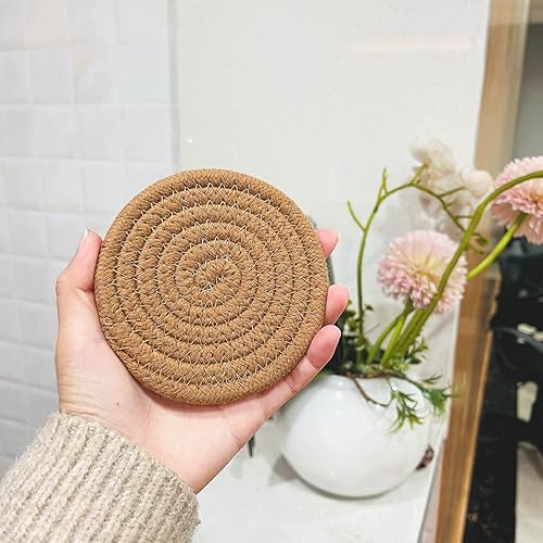 Miniatura 7 de ABenkle 6 posavasos para bebidas, posavasos superabsorbentes, elegantes posavasos redondos tejidos hechos a mano para mesa auxiliar, protección de