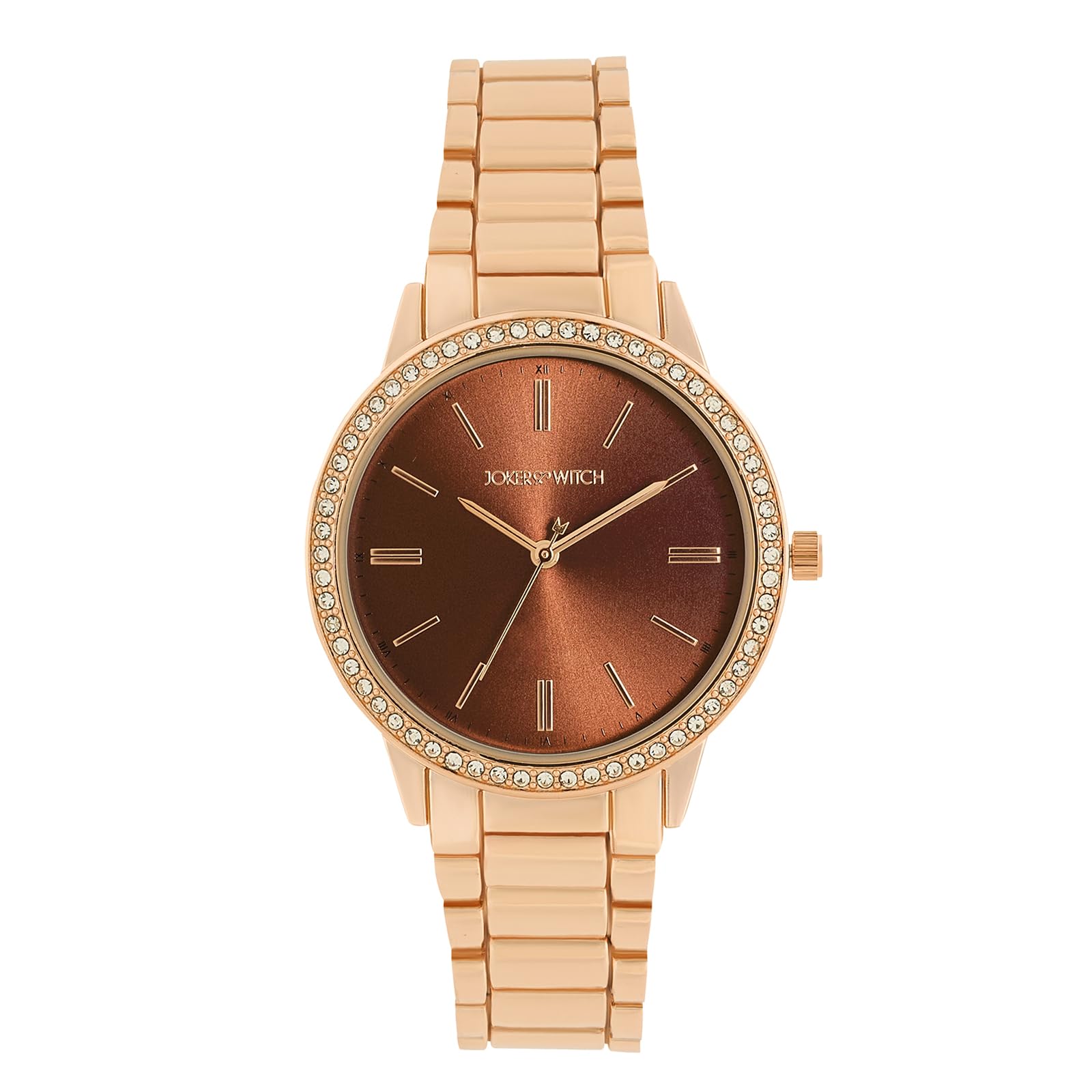 joker & witch Halo Mocha Sunray Large Rhinestone Dial Rose Gold Linked Chain Strap Women's Watch-picture-10