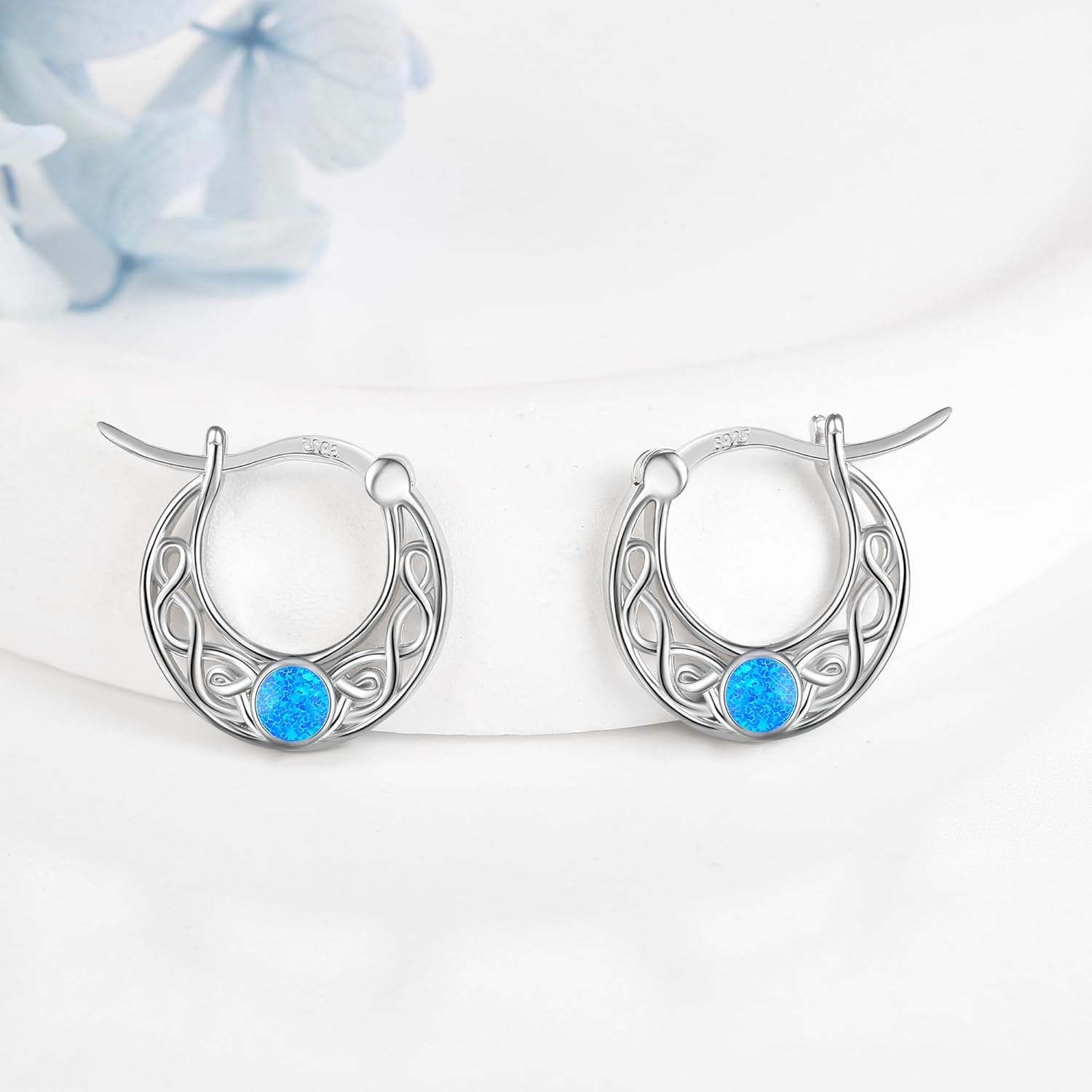 YAFEINI Blue Opal Earrings 925 Sterling Silver Celtic Hoop Earrings Opal Jewelry Gifts for Women Mom Wife - Image 3