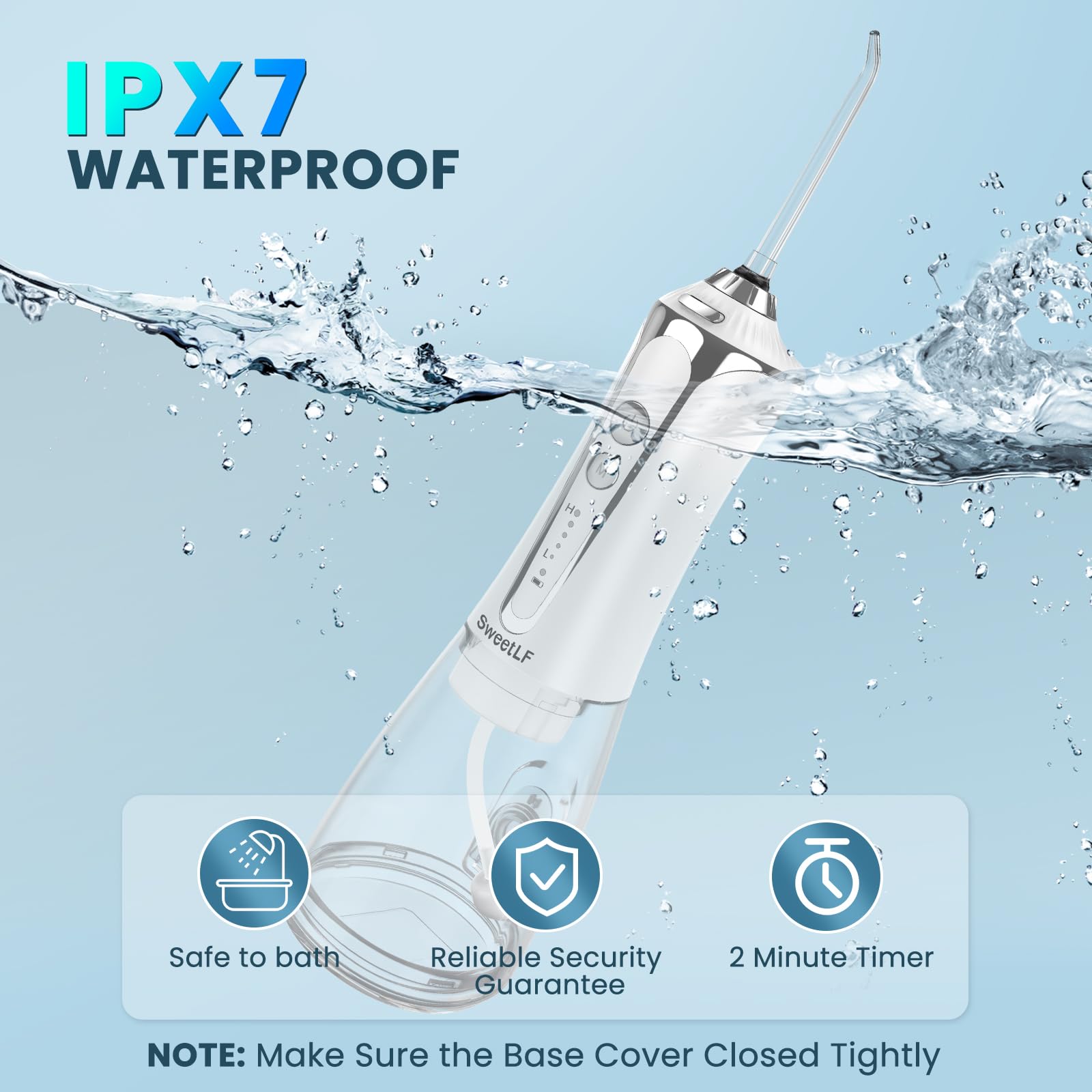 Irrigatore orale portatile senza fili, 5 modalità di irrigatore orale per denti con serbatoio da 300 ml, con 5 punte a getto, IPX7, impermeabile, ricaricabile, per casa e viaggio
