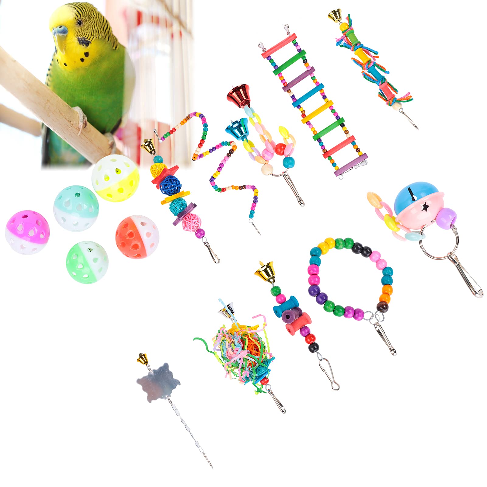 15 Packungen Vogelschaukelspielzeug, Papageien, Kauspielzeug zum Aufhängen, mit Glöckchen, Leiterperlen zum Beißen und Spielen