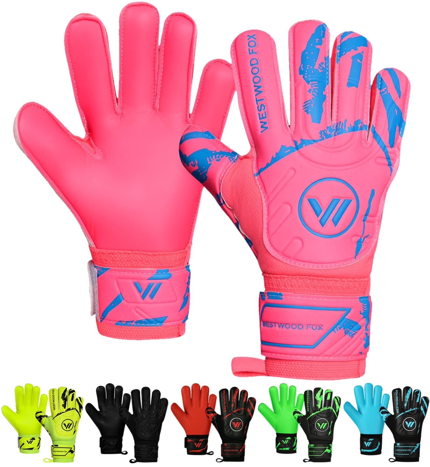WESTWOOD FOX Goalkeeper Goalie Gloves,Finger Protection Soccer Goalie Gloves for Kids,Youth,Adults,Heavy Grip Palm Dumbo Latex 4+3 mm,Wrist Support