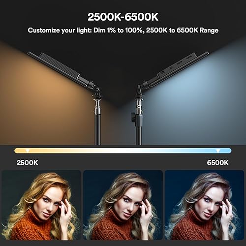 Miniatura 3 de RALENO 13" Edge-Lit LED Video Light Panel Kit (2-Pack), Bi-Color 2500K-6500K Soft Studio Lights with CRI 95+, 75" Stand & 8000mAh Battery,