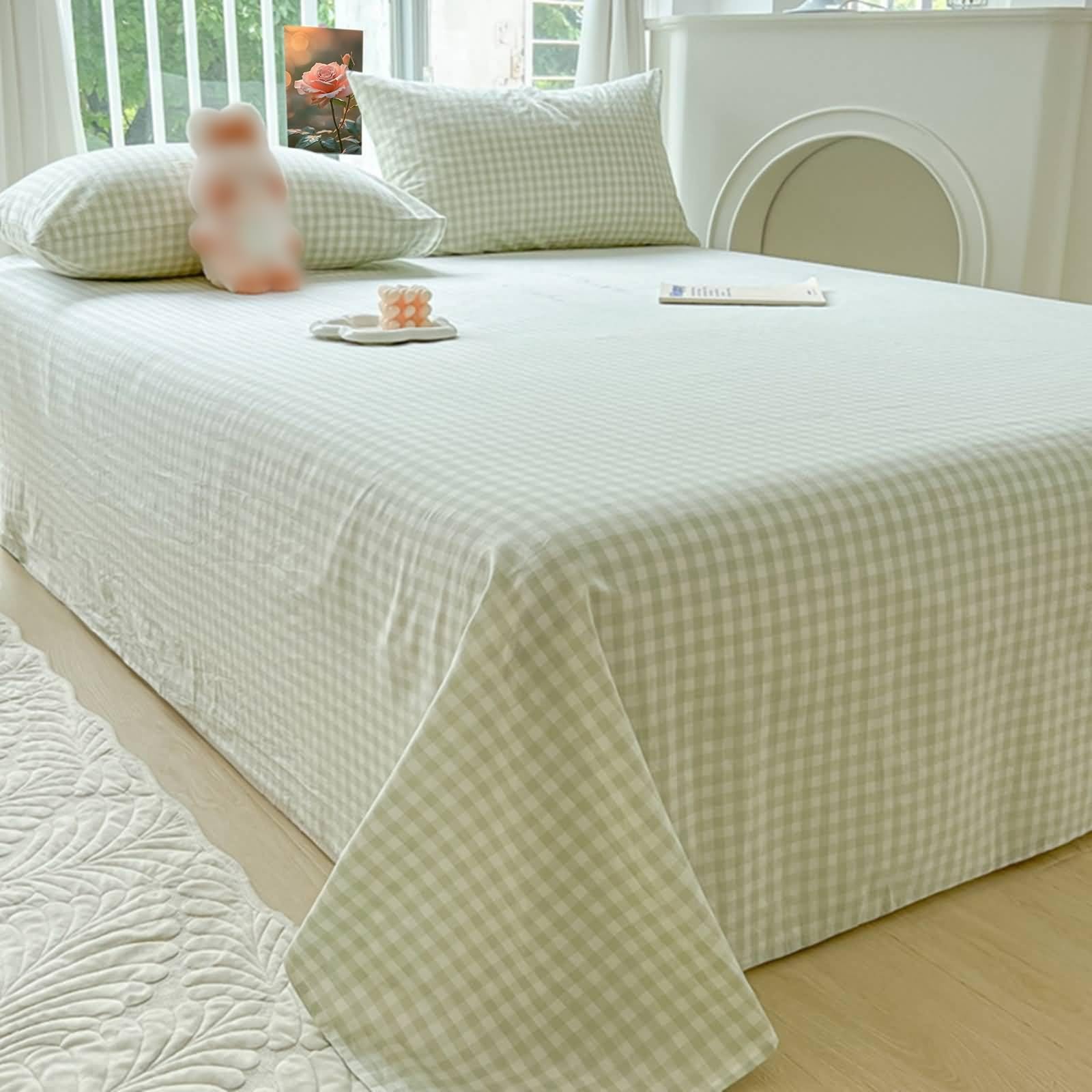 Drap de lit tout doux en coton lavé de qualité supérieure vert clair 160x230