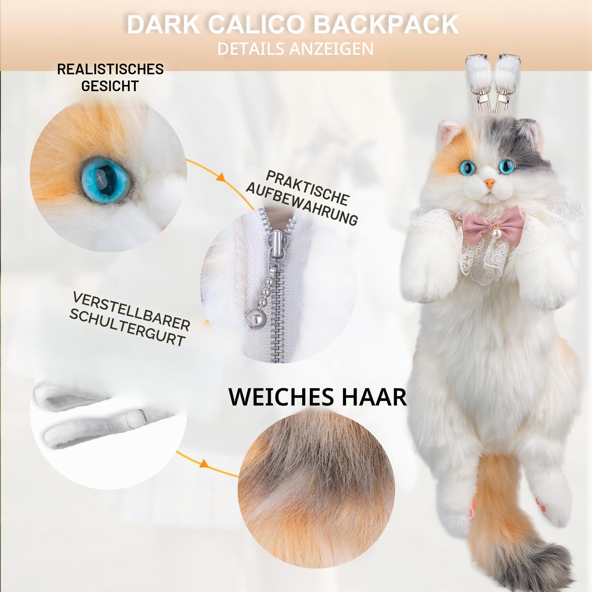 Chongker Gefüllter realistischer Katzen-Plüsch-Rucksack