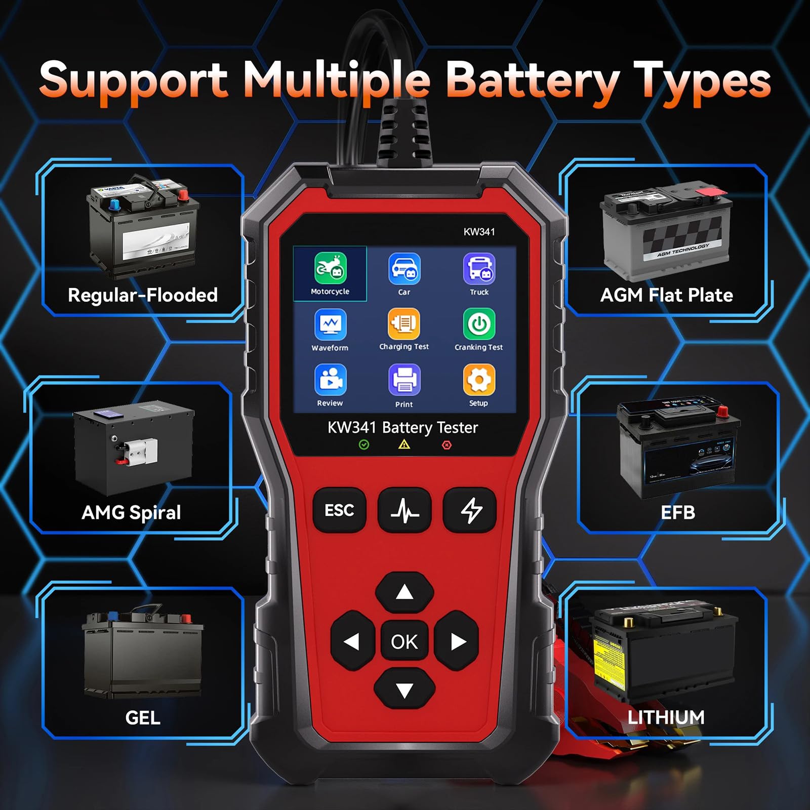 Strumento diagnostico digitale per batteria del veicolo digitale per monitoraggio dello stato della batteria ABS portatile Facile da trasportare per auto e Tester per auto