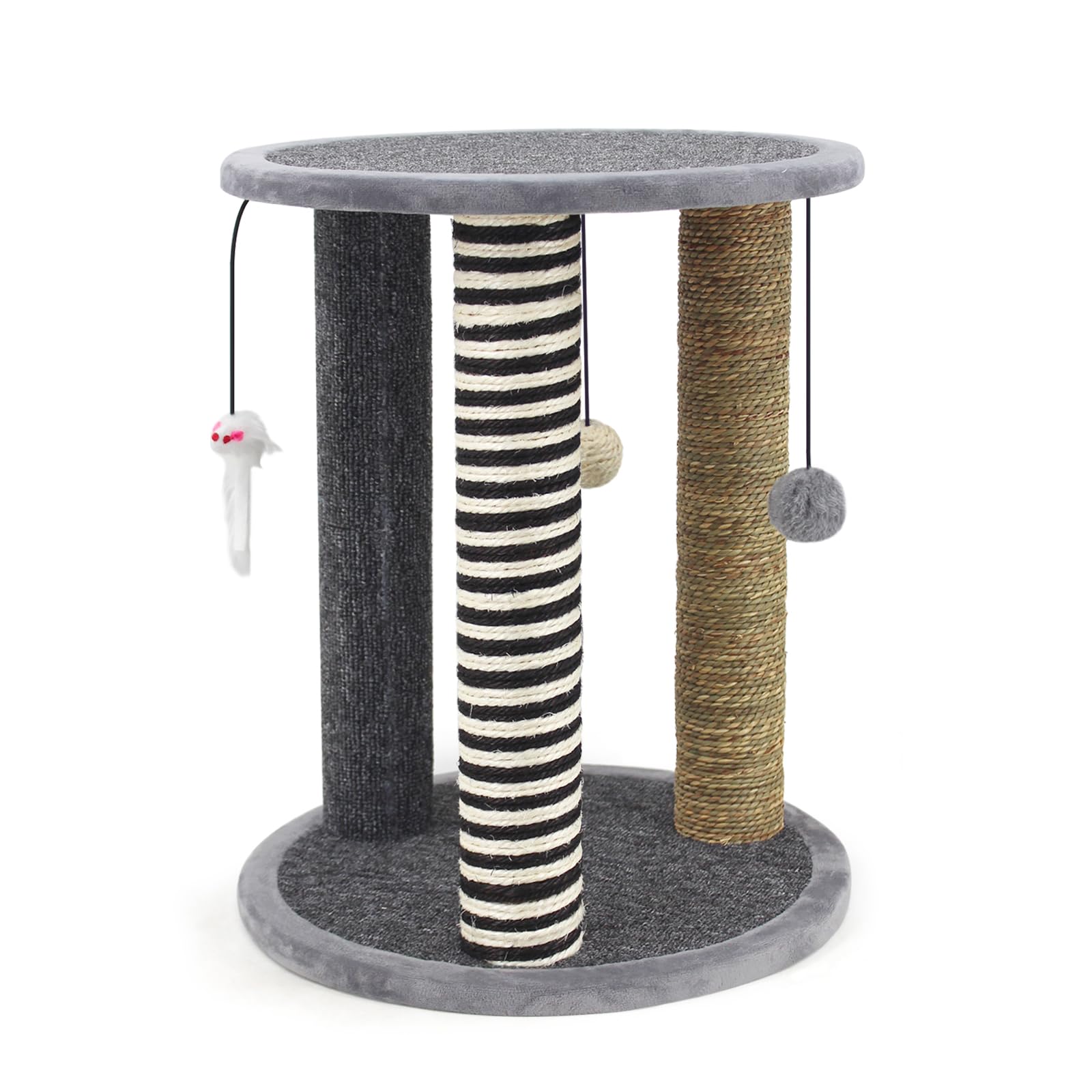 SONGWAY Kratzbaum mit Liegeplatz für Katze – Stabile Kratzsäule für Katzen Klein, Katzen Kratzmöbel, Kratzstamm mit Liegemulde und Spielzeug, Kratzpfosten für Katze, Katzenkratzer Spielzeug, Grau