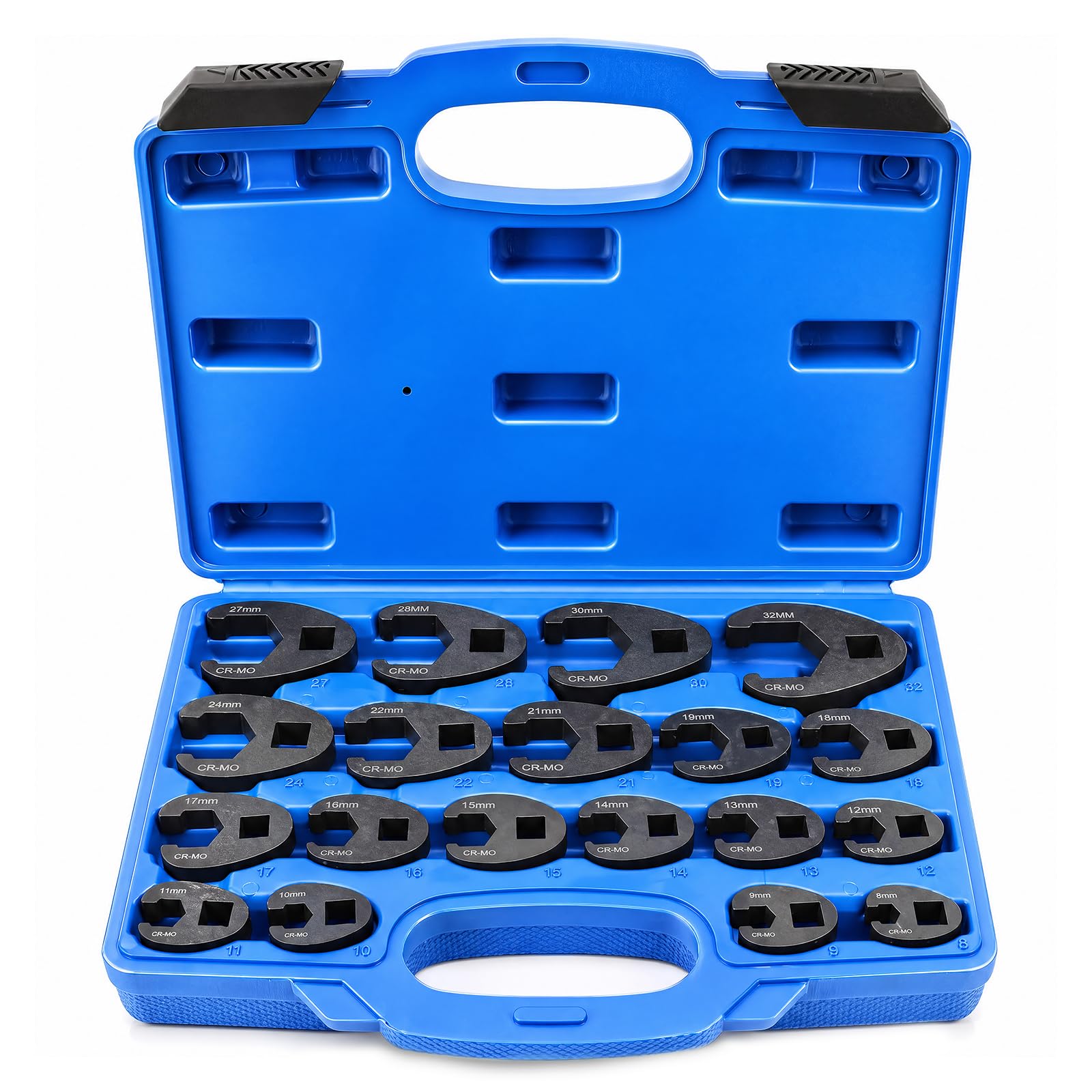 Jevervd 19pcs Crowfoot Wrench Set, 8-32mm Open End Drive Metric Crows Foot Spanner Set for 3/8'' and 1/2'' Drives Ratchets Carbon Steel Flare Nut Wrenches Spanners Kit for Nut Removal and More