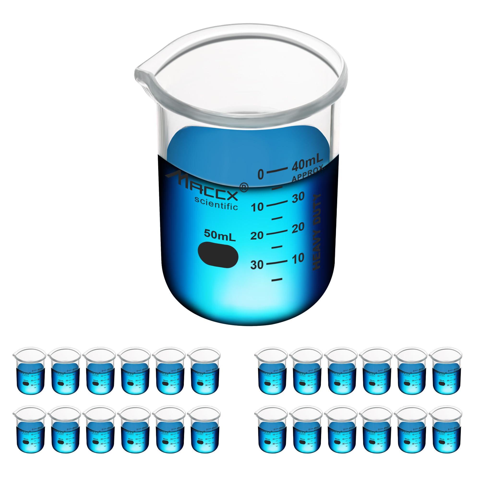 Vaso de vidrio resistente de 1.7 onzas (50 ml), forma baja de borosilicato 3.3 con graduación impresa, paquete de 24, BKL050-024