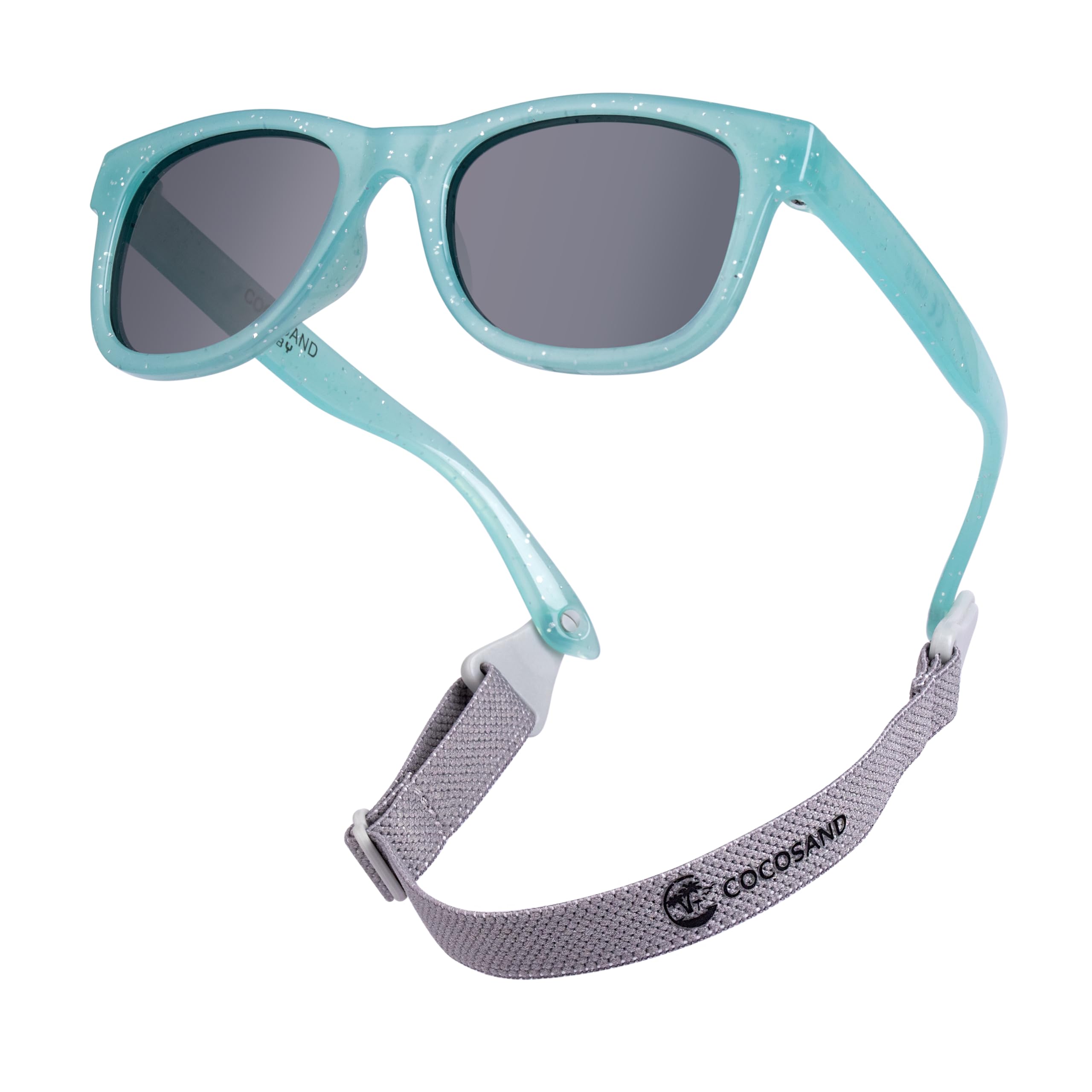 Flexible Polarized Baby Sunglasses with Strap | UV Protection, Bendable, For Toddler Infant Newborn Girl Boy, Age 0-24 Months TPE Silver Glitter Green