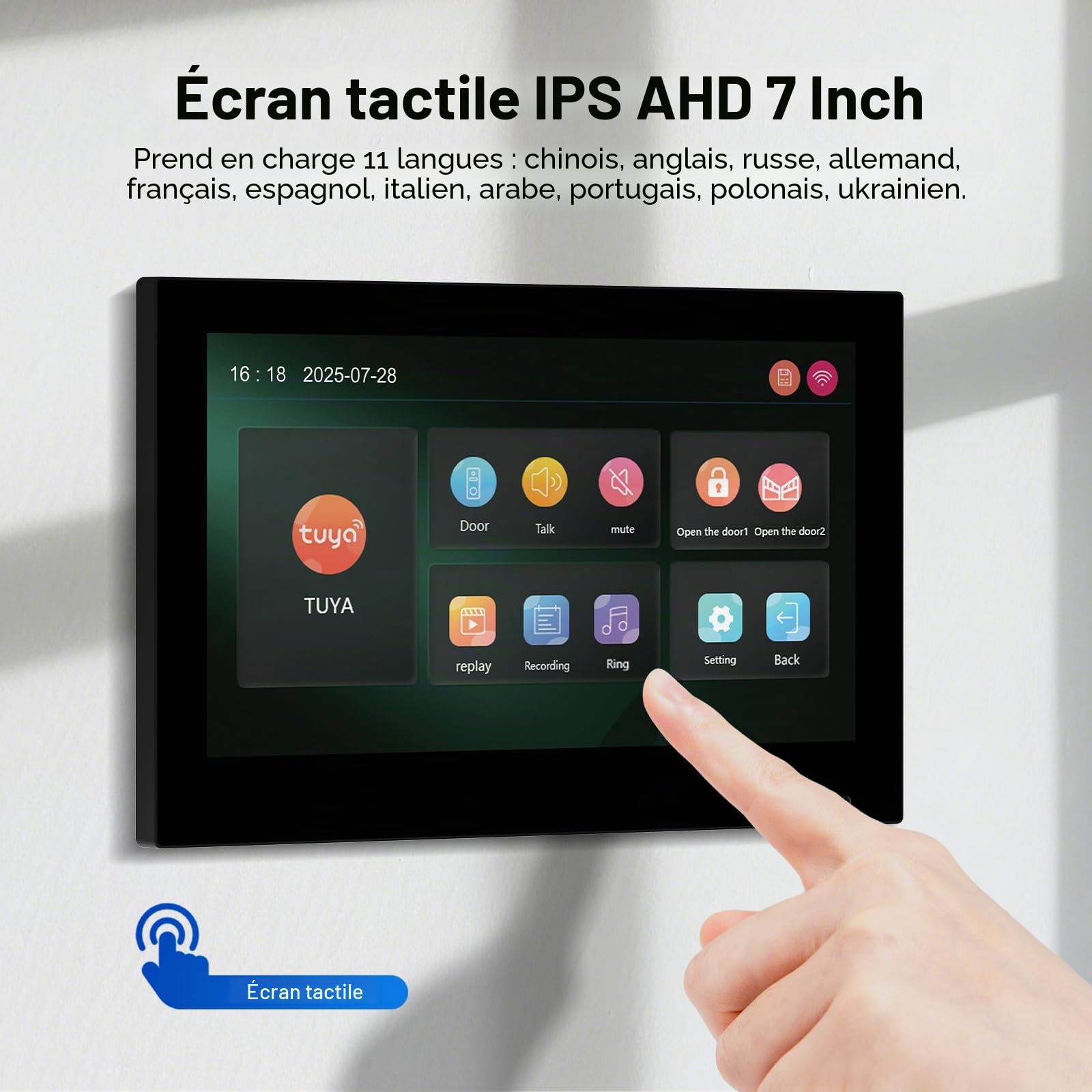2 FilsTuya et 1080P Système d'Intercommunication avec Interphone Vidéo, Déblocage RFID,Détection de Mouvement,Vision Nocturne et Lecture Vidéo,Idéal pour Les Appartements+Hei