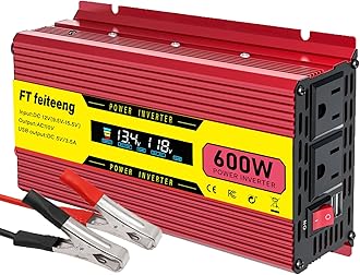 600w Power Inverter 12vdc to 120vac, Overload Protection & Silent Cooling Fan, Solar/Rv/Truck Off-Grid System(Truck/Camping Emergency Kit)