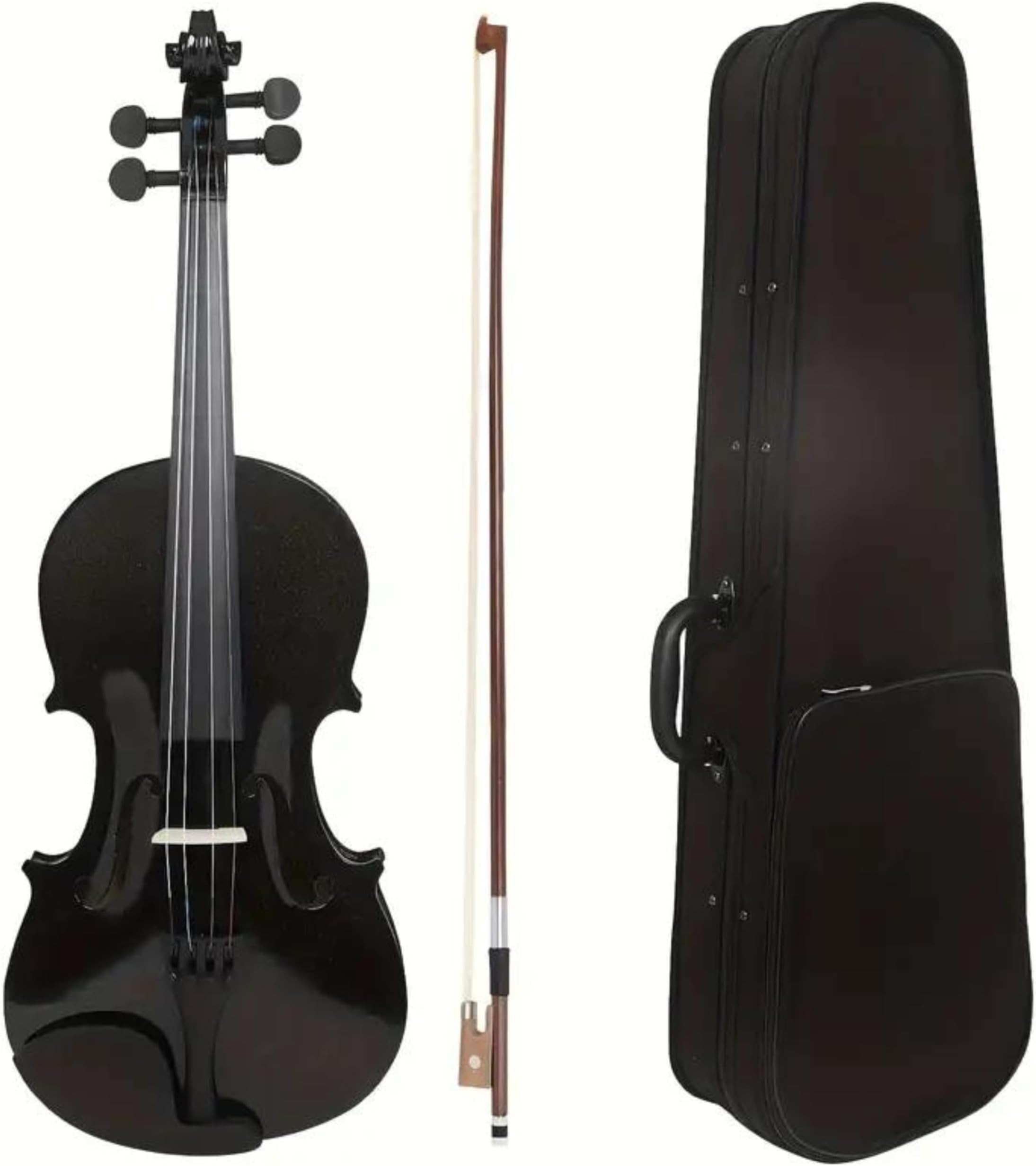 Megarya 4/4 Black Glossy Violin Made By Indian Solid Wood Perfect Choice for Violin Beginners Complete Set With Case, Bow and Rosin