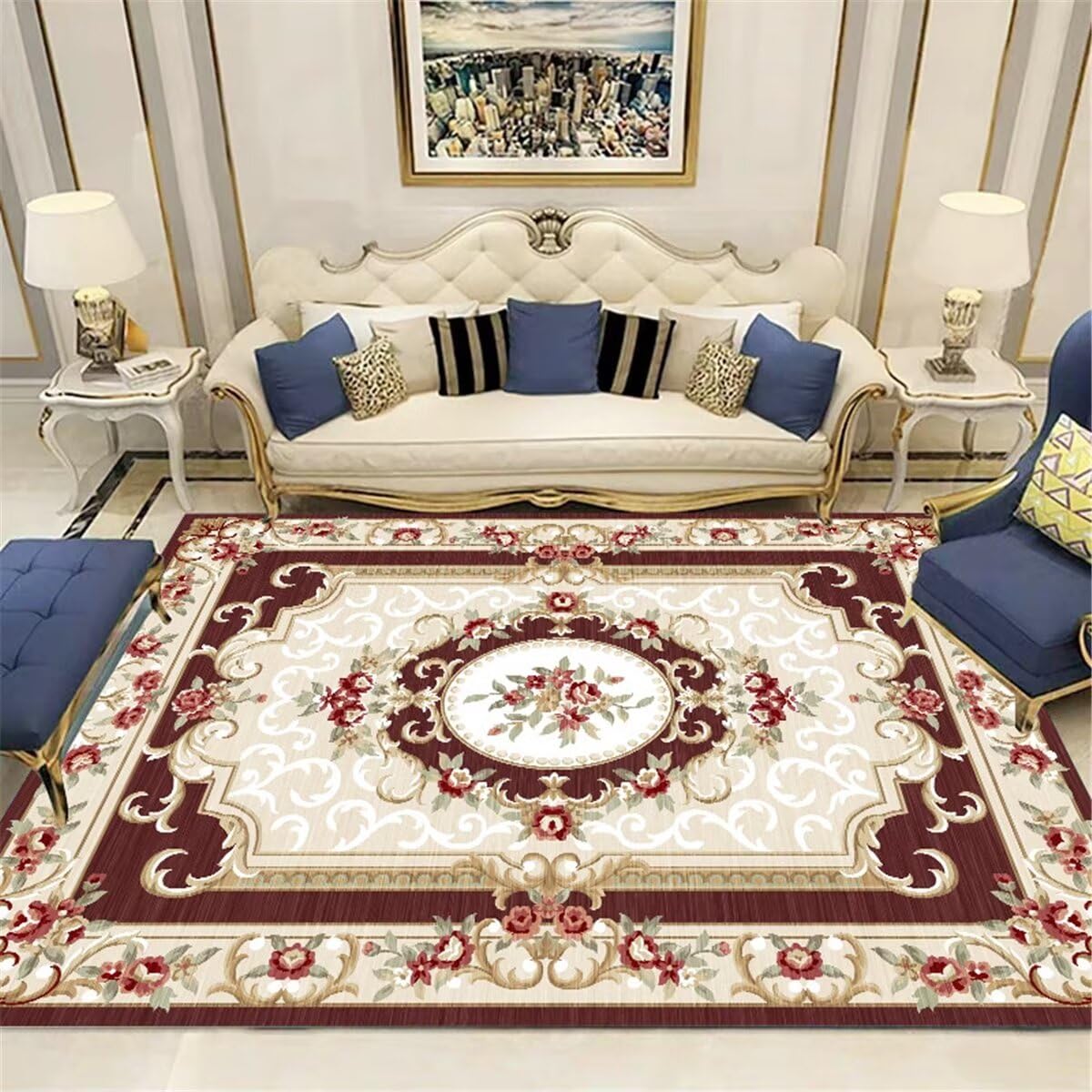 Tapis de salon lavable rouge fini les taches tenaces dans la maison