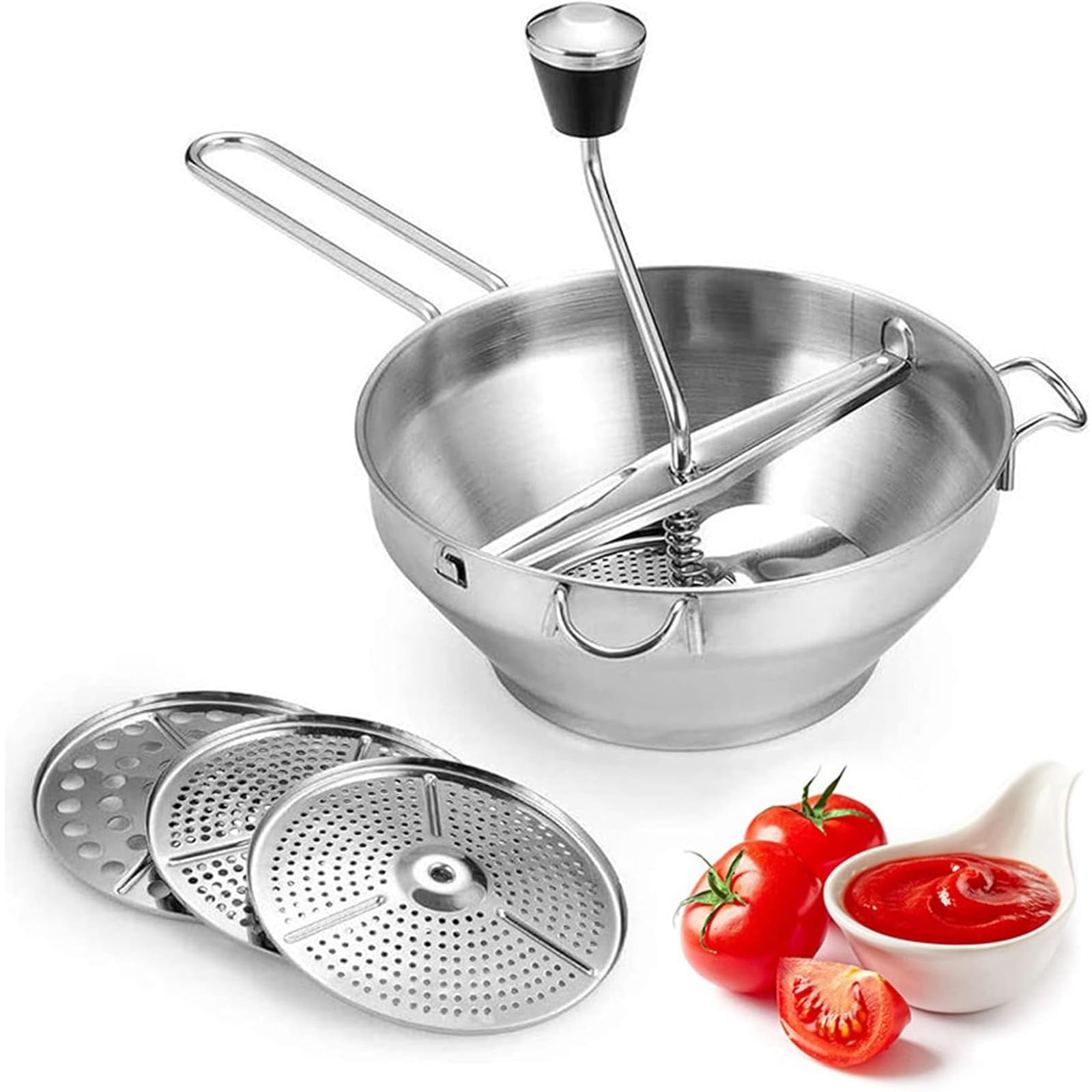 Tomatenpresse, Kartoffelpresse, Edelstahl-Kartoffelstampfer Mit Ergonomischem Design, Drehgriff, Einfach Zu Bedienen Und Zu Reinigen Für Tomatensauce Apfelmus Kartoffelpüree