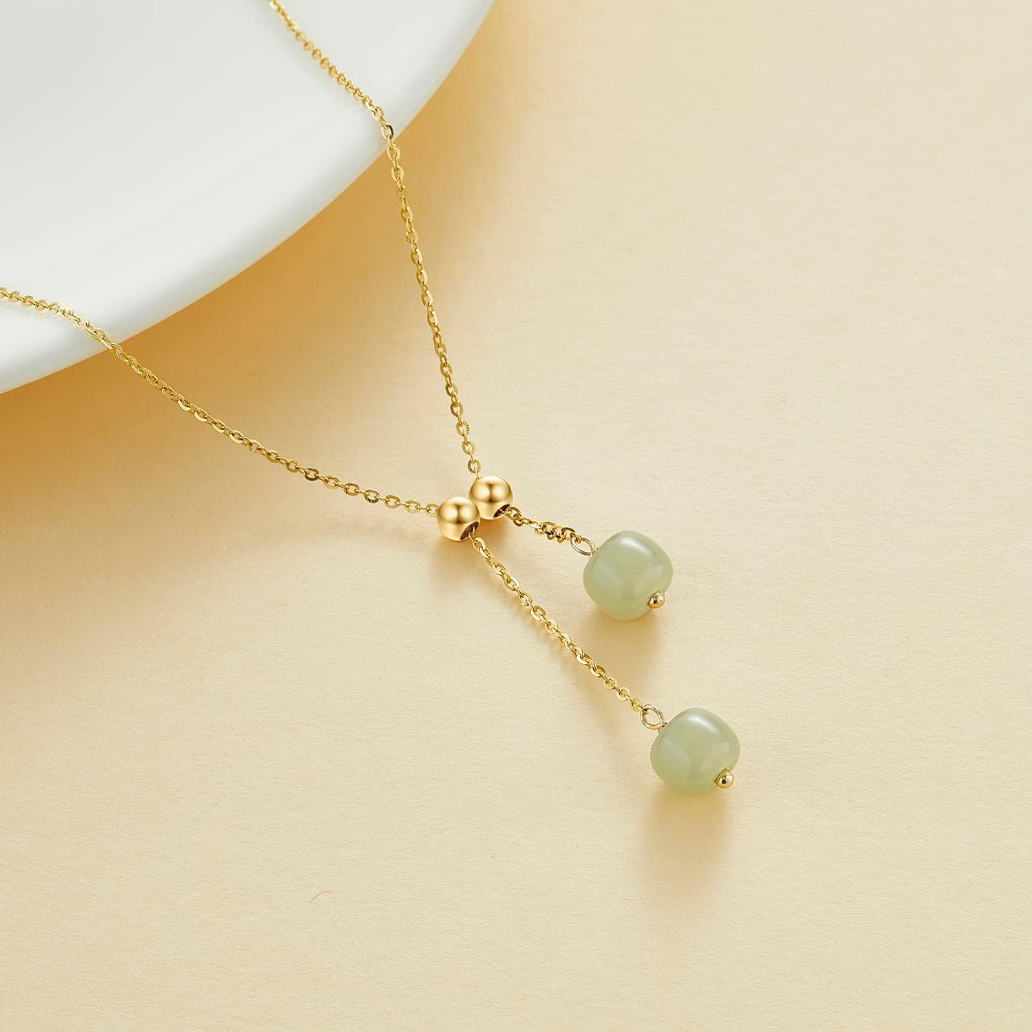 Natural Hetian Jade Necklace for Women, Dainty Choker Charm Jade Pendant for Women, Lucky Green Jade Jewelry Chain for Her Adjustable Necklace (925 Sterling Silver with Gold Plated)