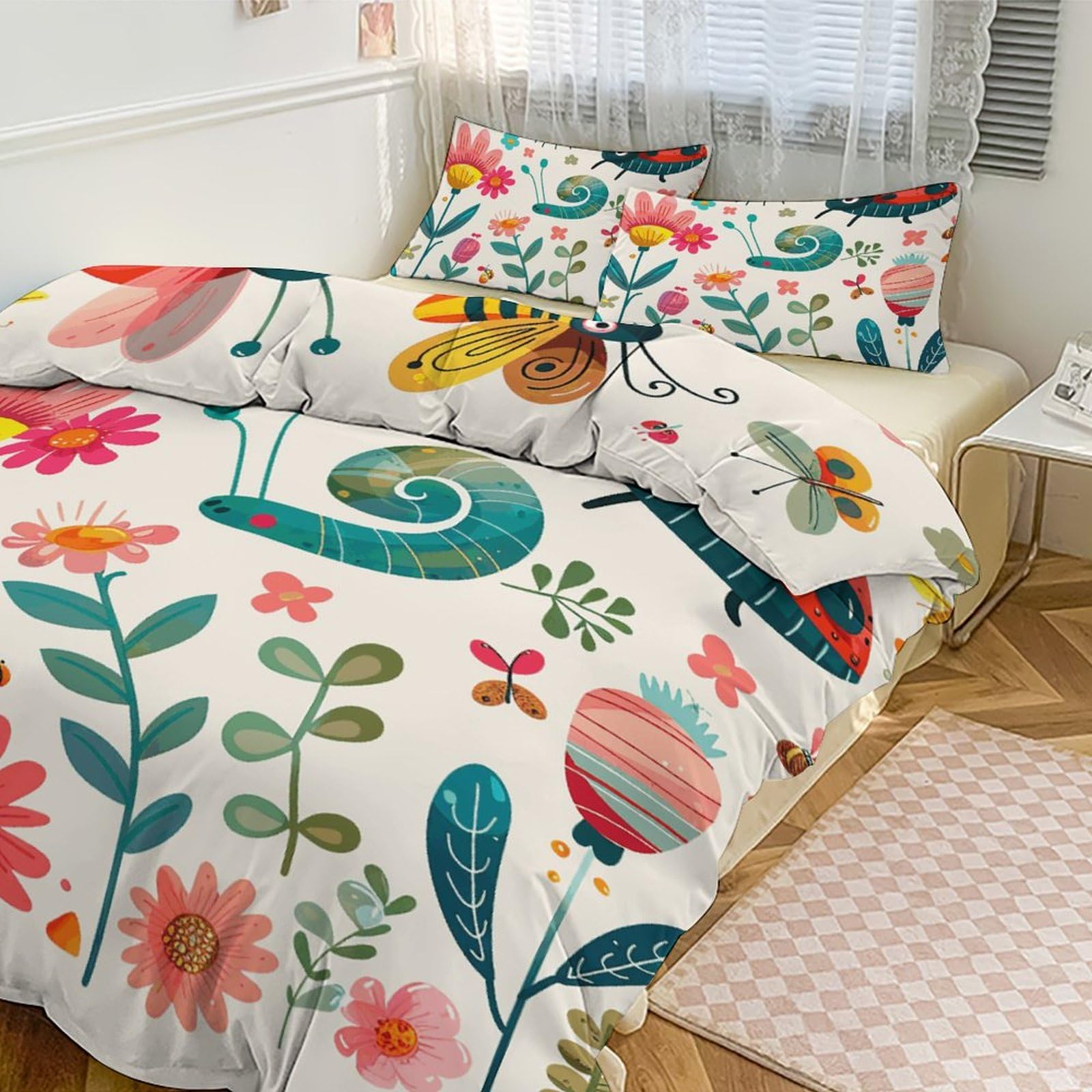 Housse de couette insectes pour lit une personne avec ses deux taies d'oreiller
