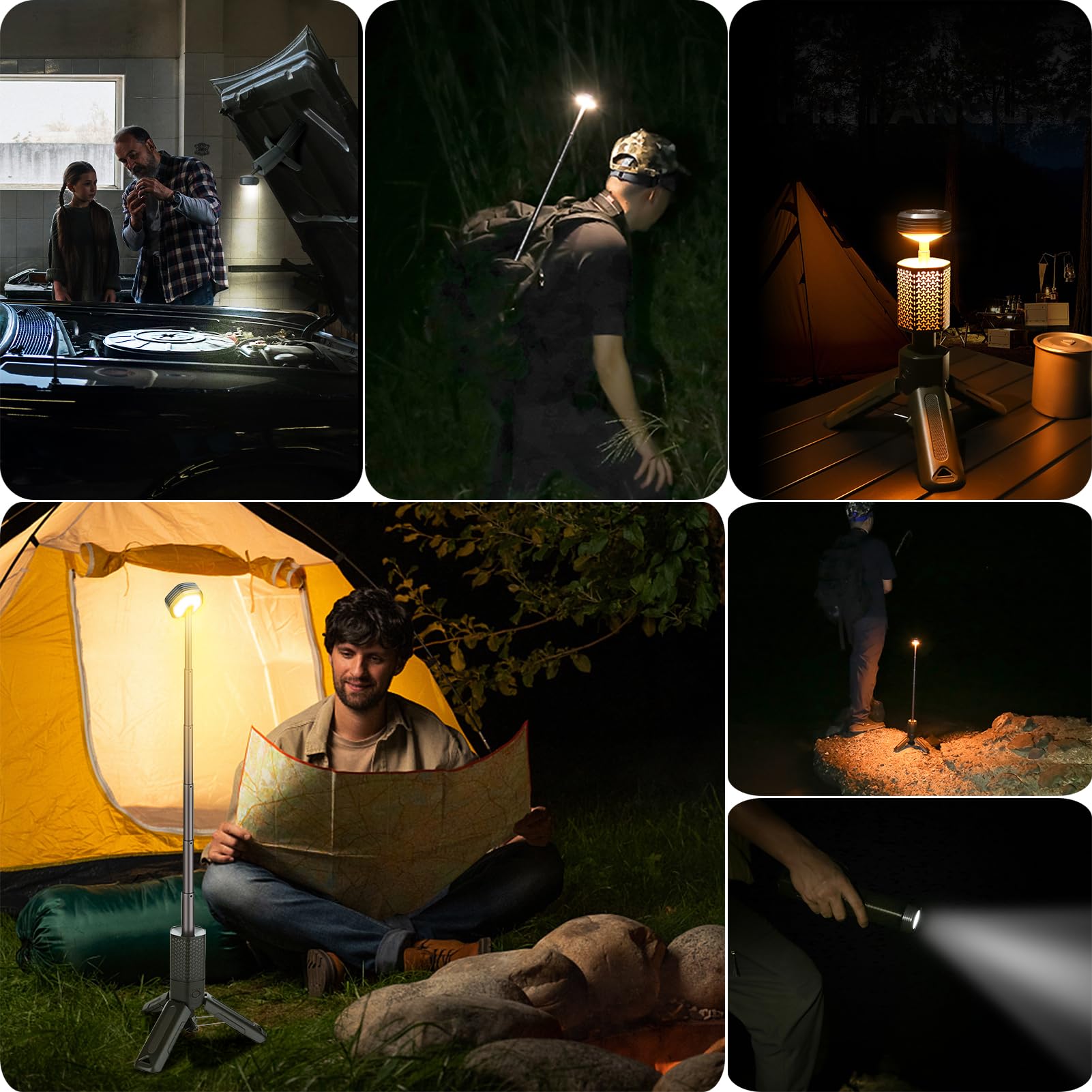 ISUNMEA Linterna de camping telescópica, portátil, plegable, magnética, con 10500 mAh, IPX7, impermeable, recargable, luz de camping plegable para senderismo, camping, emergencia, pesca