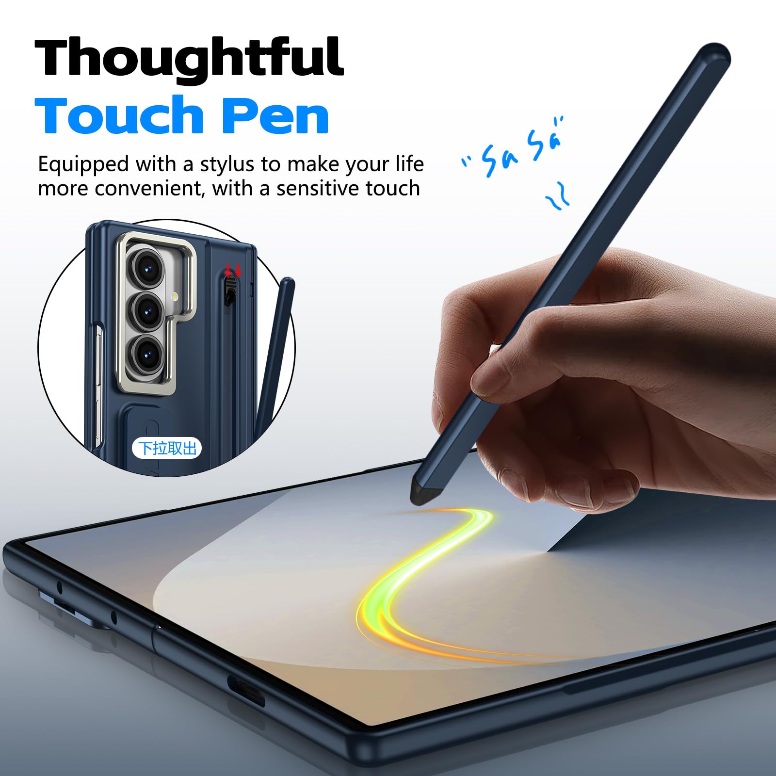 Coque pour Galaxy Z Fold7 avec Stylet, Coque avec béquille et Emplacement pour Stylet S Pen, Protection d'écran Avant pour Samsung Galaxy Z Fold7 avec Support Pliable-Noir