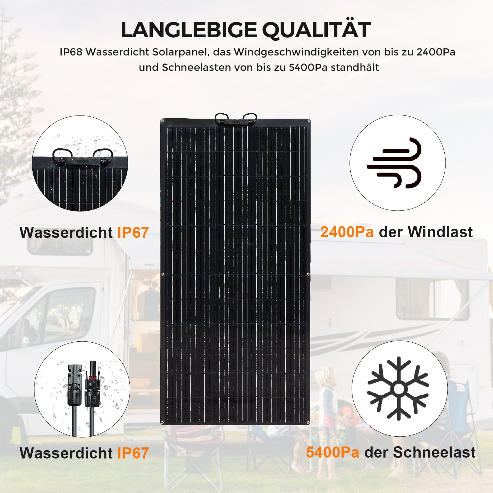 120W 12V Solarpanel Flexibel, Monokristallines Flexible Solarmodule Solarpanel Schmal Lang, für Wohnmobil Auto Boot Wohnwagen Balkon 12V Batterien, Pv Module Flexibel Schwarz