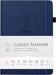 Daily Planner & hourly planner - Use this day planner to schedule your to do list - Undated 2024 weekly planner, habit tracker & organizer - LUX Productivity Classic Undated Planner (Navy Blue)