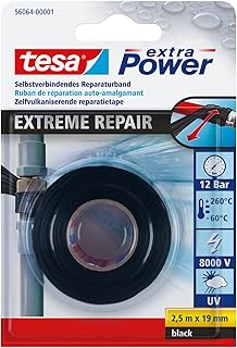 tesa extra Power Extreme Repair Ruban de Réparation – Ruban d'Étanchéité Auto Amalgamant Souple pour l'Étanchéité et l'Isolation de Tuyaux et Câbles – Silicone Résistant – Noir