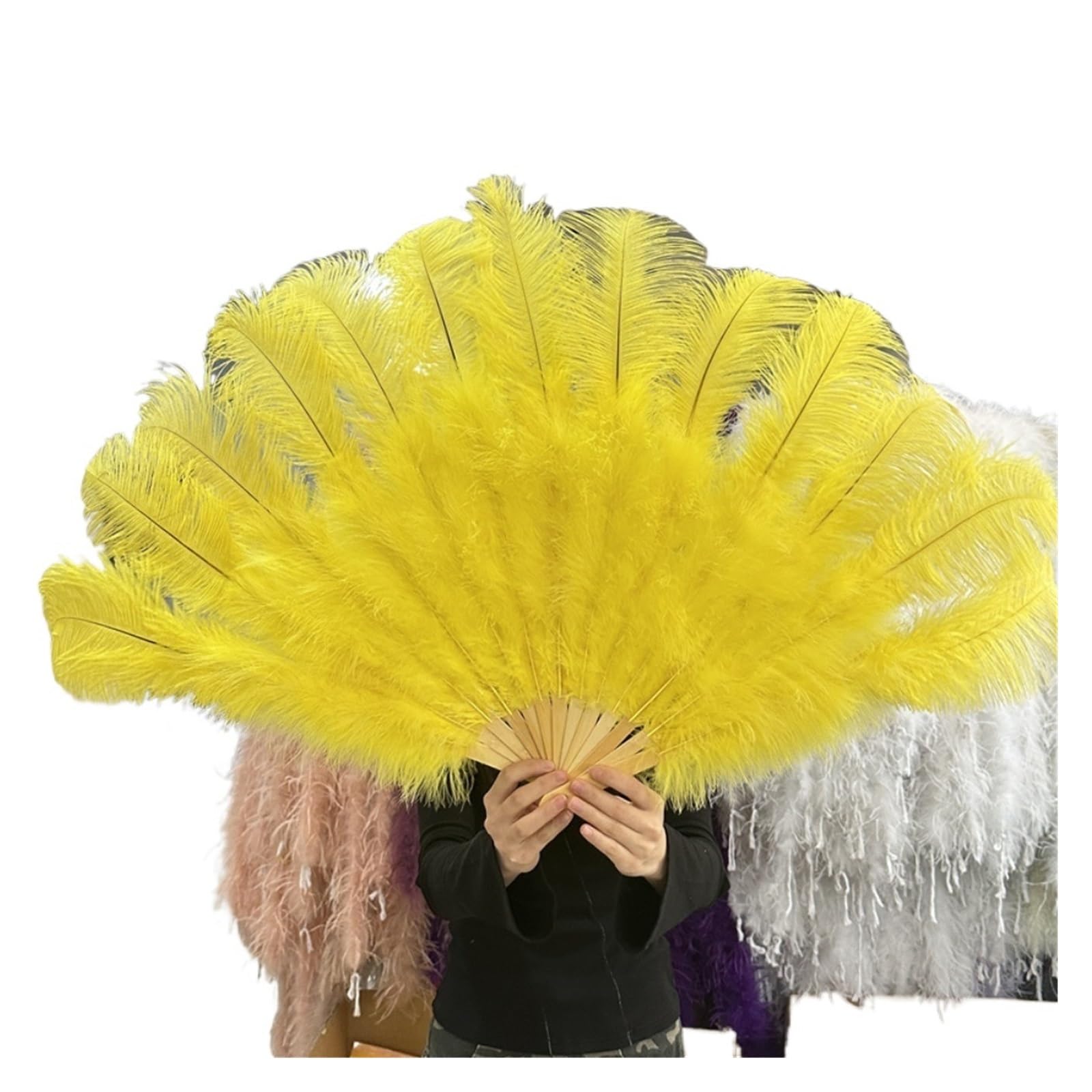 Abanico de mano plumas marabú para novias e invitadas de boda