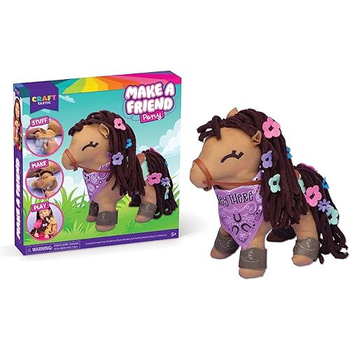 Craft-tastic - Make a Friend Pony - Mini Sewing Kit, Arts and Crafts, Kids Crafts, Art Supplies, Craft Kit Makes 1 Easy-to-Sew Stuffie with Clothes & Accessories, Bonus Travel Tote Included Ages 5+