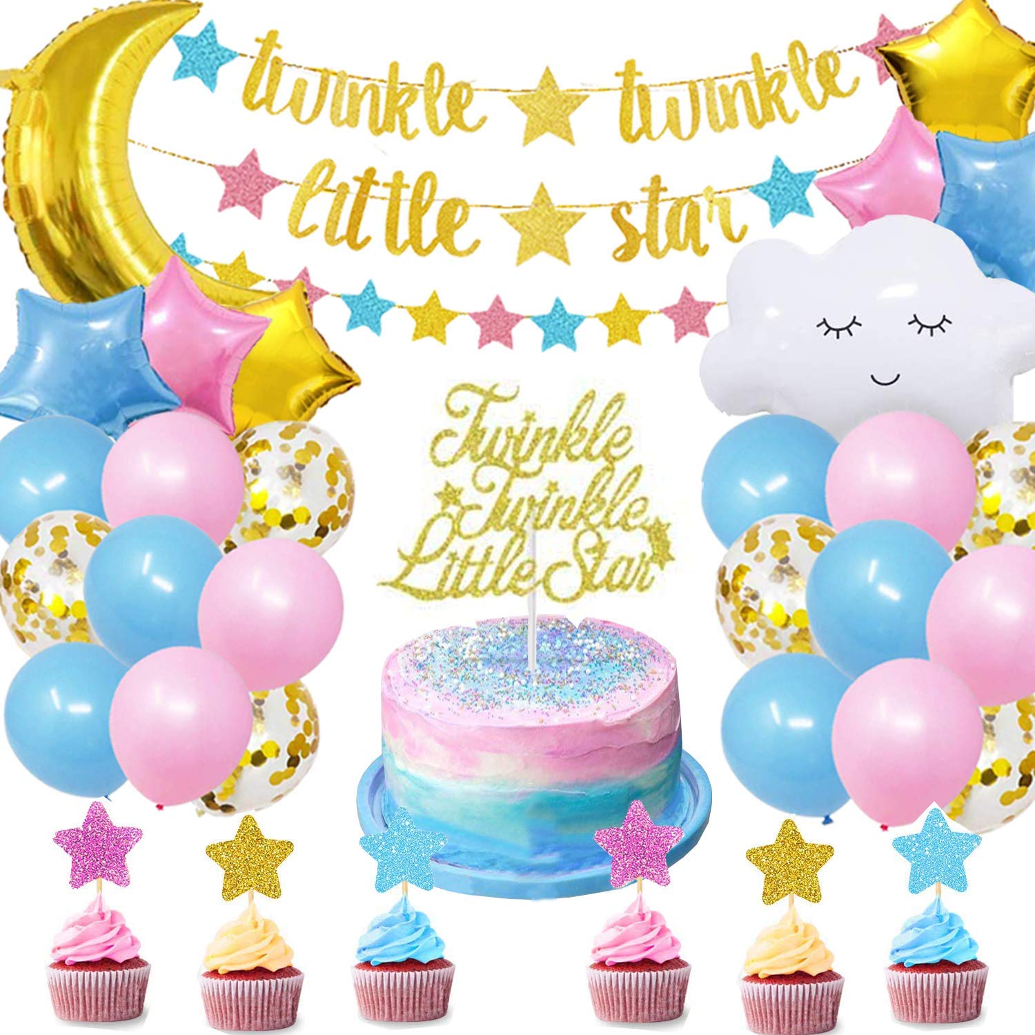 DBSCD Twinkle Twinkle Little Star Party Decorations, Moon and Star Balloons, Theme Gender Reveal Boy or Girl Party Supplies & Decorations Baby Shower Party Decorations