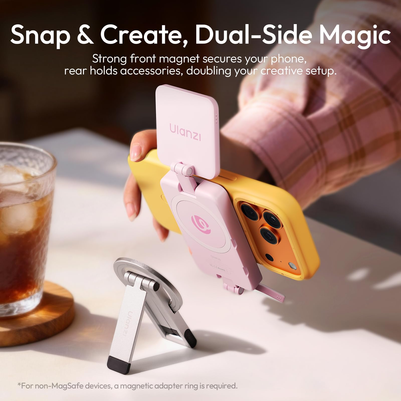ULANZI GL01 Luz de Relleno Magnética 2026, Luz LED Magnética para Selfie para Móvil con Dos Paneles LED Cuadrados, Temperatura de Color 2500-6500 K, Compatible con iPhone 17, 16, 15 y Samsung