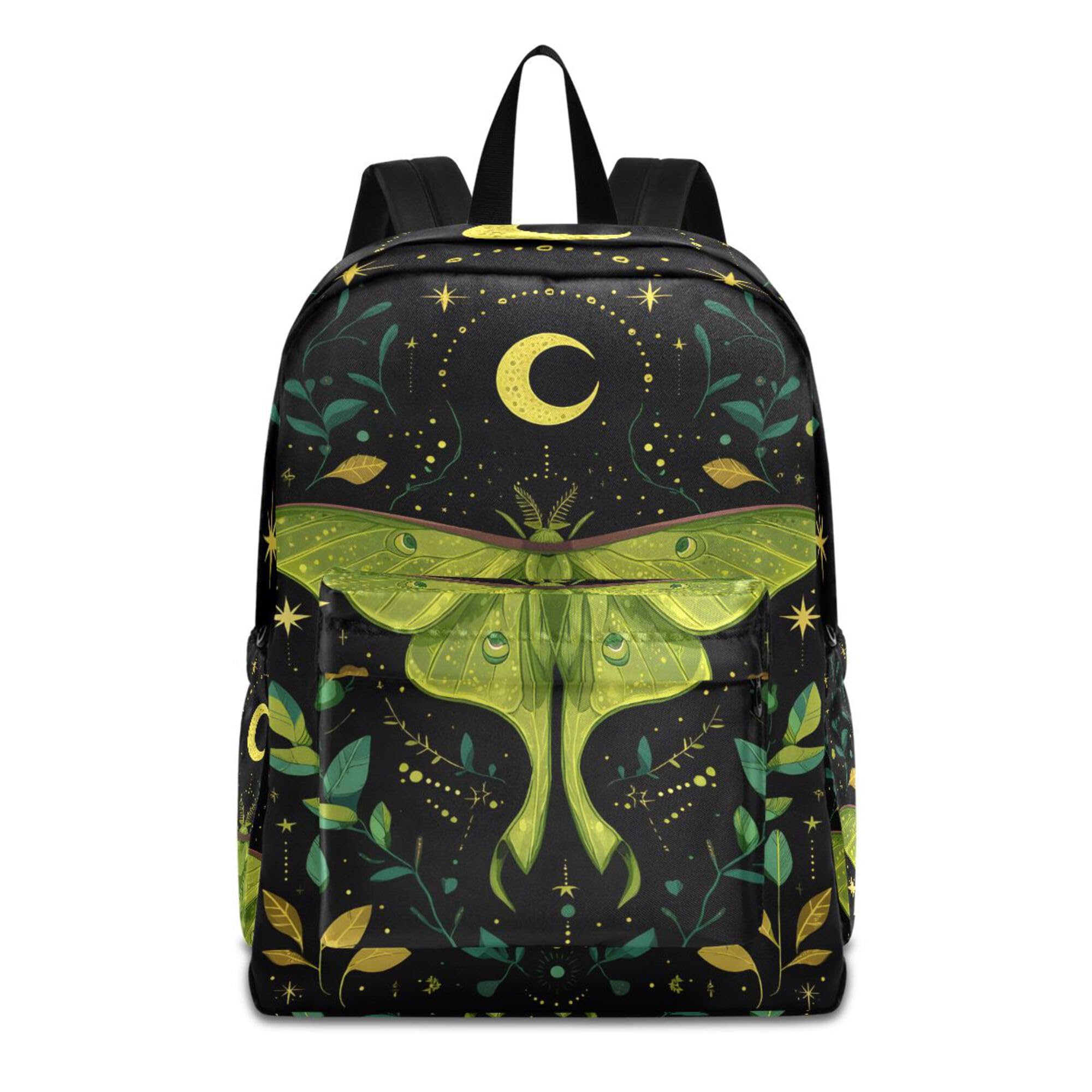 MNSRUU Student Backpack for School Mystical Green Moth Laptop Backpack Aesthetic School Bookbags Casual Daypack Fits 15 6