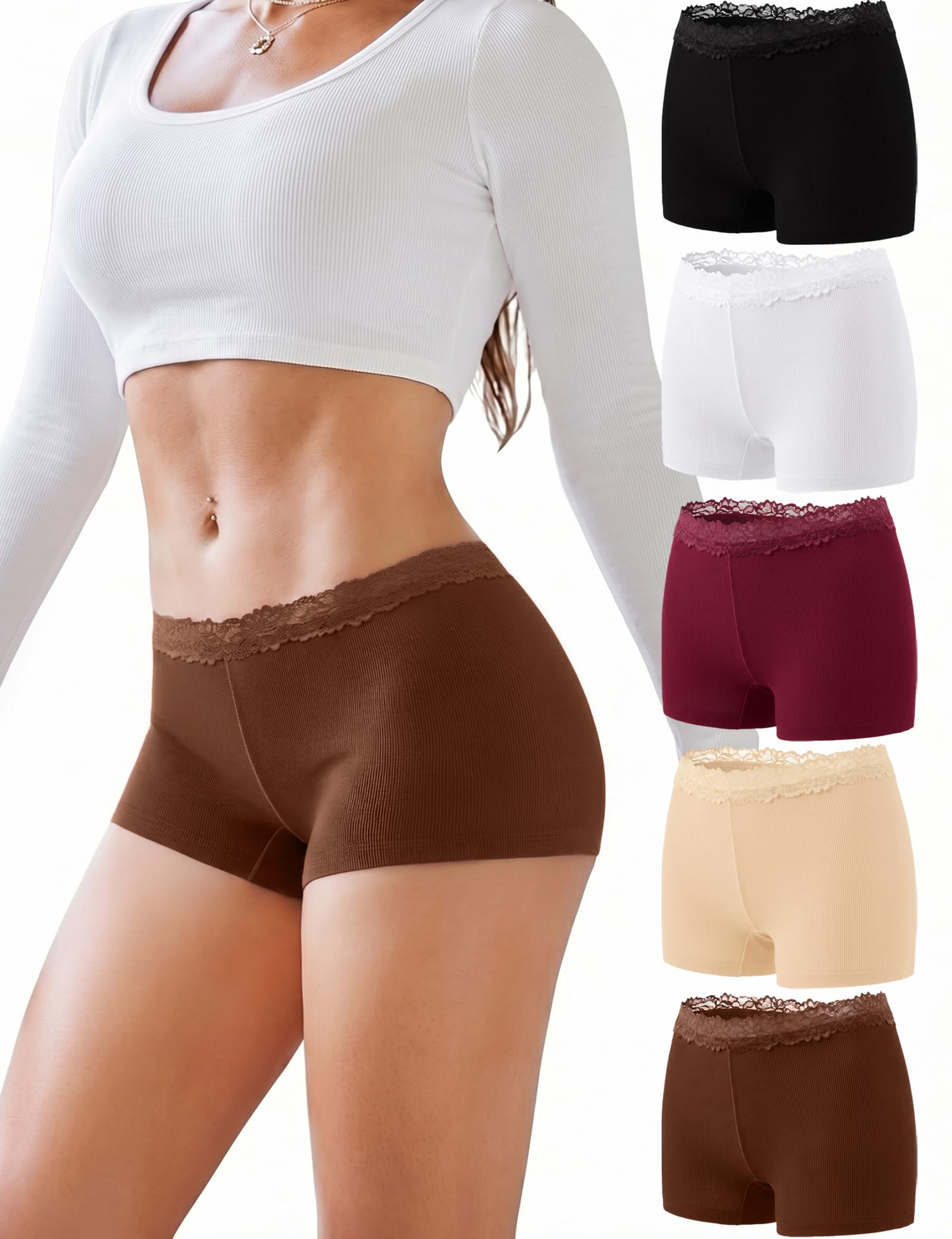 Briyat Boxershorts Damen Baumwolle Spitzen Unterhosen Frauen Bequeme Baumwoll Unterwäsche Damen Atmungsaktive Hipster Panties Shorts Mehrpack