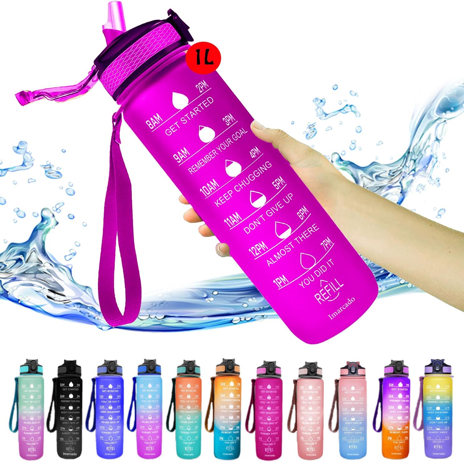 1 Litre Water Bottle With Straw Imarcado 1 litre Motivational Sport Water Bottles with Straw Leakproof