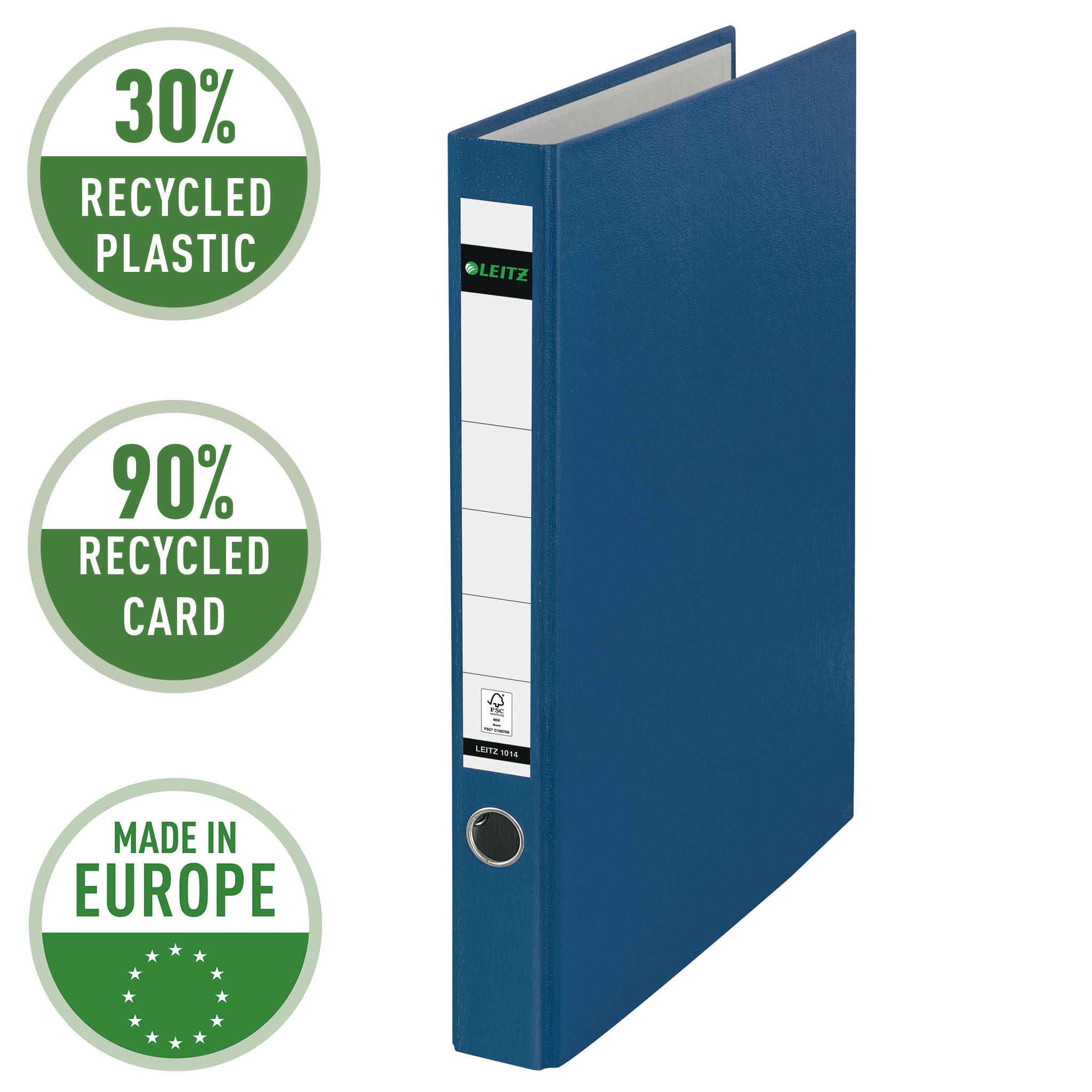 Leitz Raccoglitore ad anelli in plastica senza fessure, formato A4, confezione da 5, blu, larghezza dorso 3,5 cm, copertina laminata in PP, 10140035
