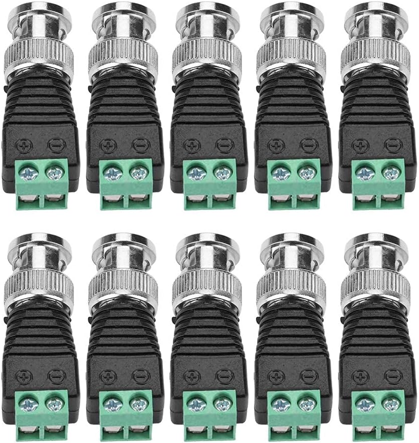 Gagool BNC Male Connector BNC to 2 Screw Terminal Solderless Adapter for Transmit CAT5 Coaxial Cable to CCTV Surveillance Camera BNC Male Balun Connector(10 Pack), Black