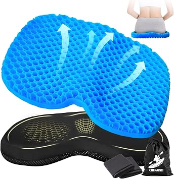 Kayak Seat Cushion, 15.75 Inch Thicken Gel Seat Cushion, Waterproof Non-Slip Gel Cushions for Pressure Relief with Storage Bag and 2 Cloth Covers for Canoe Boat Kayak Fishing