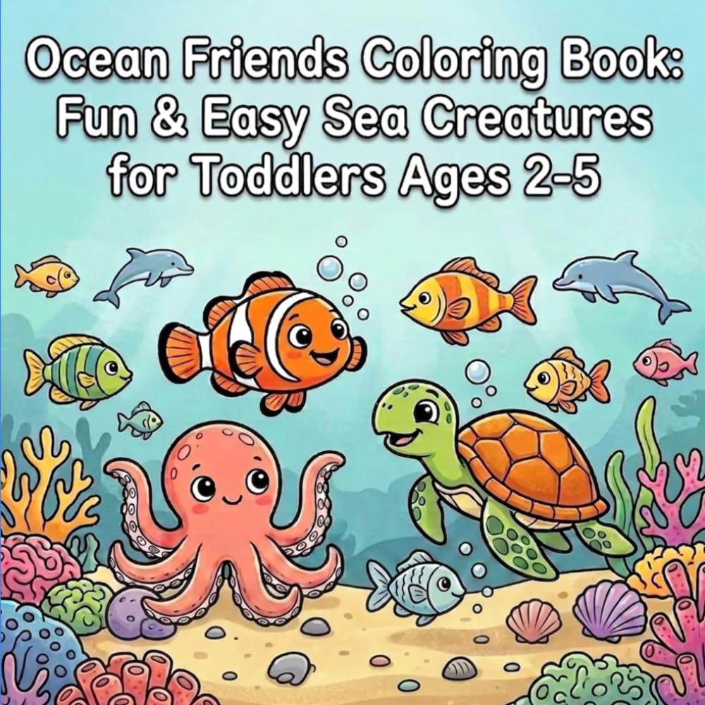 Ocean Friends Coloring Book: Fun & Easy Sea Creatures for Toddlers Ages 2-5