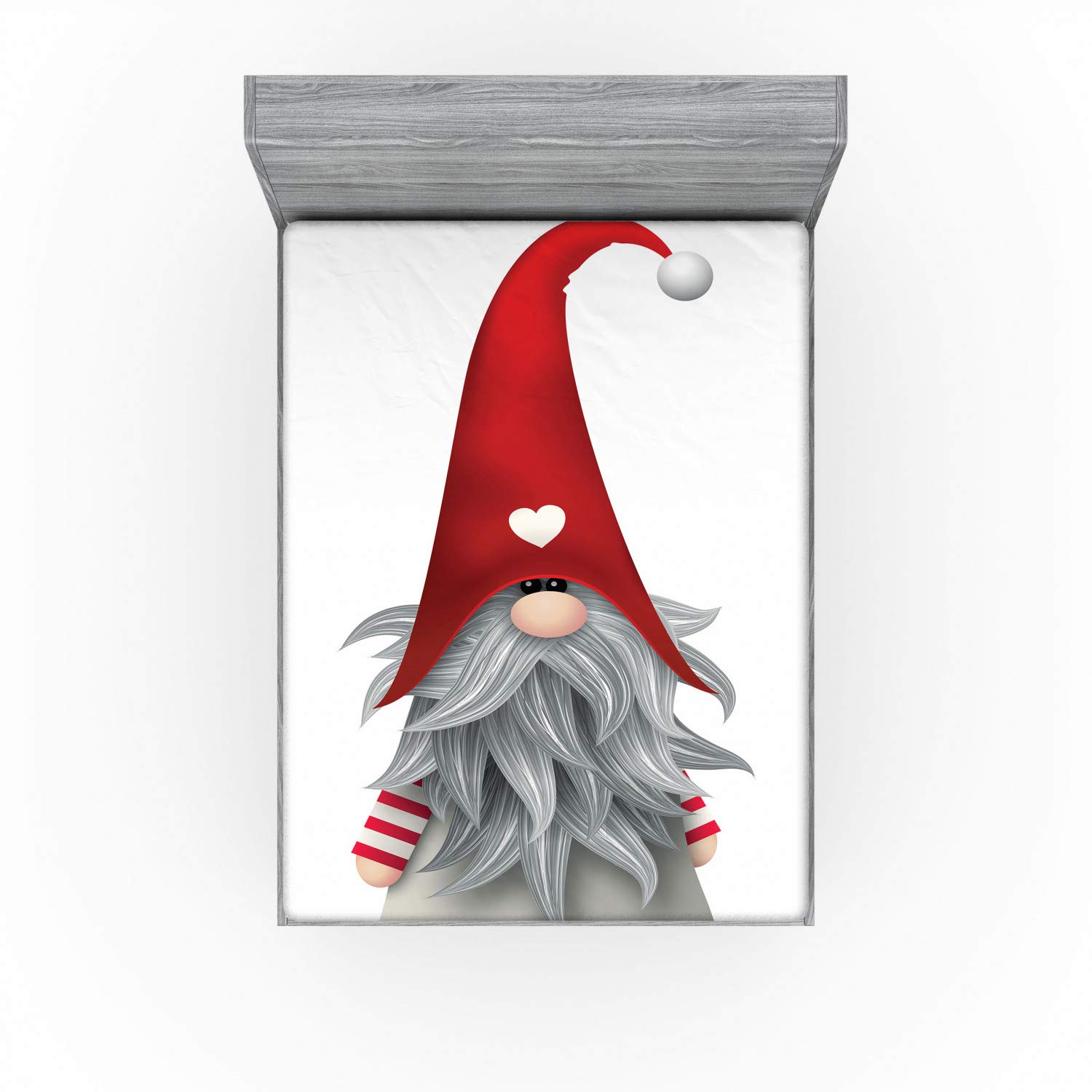 Ambesonne Gnome Fitted Sheet, Nordic Tonttu Myth Finnish Creature Nisser Scandinavian Folklore Print, Bed Cover with All-Round Elastic Pocket for Comfort, California King, Grey Ruby