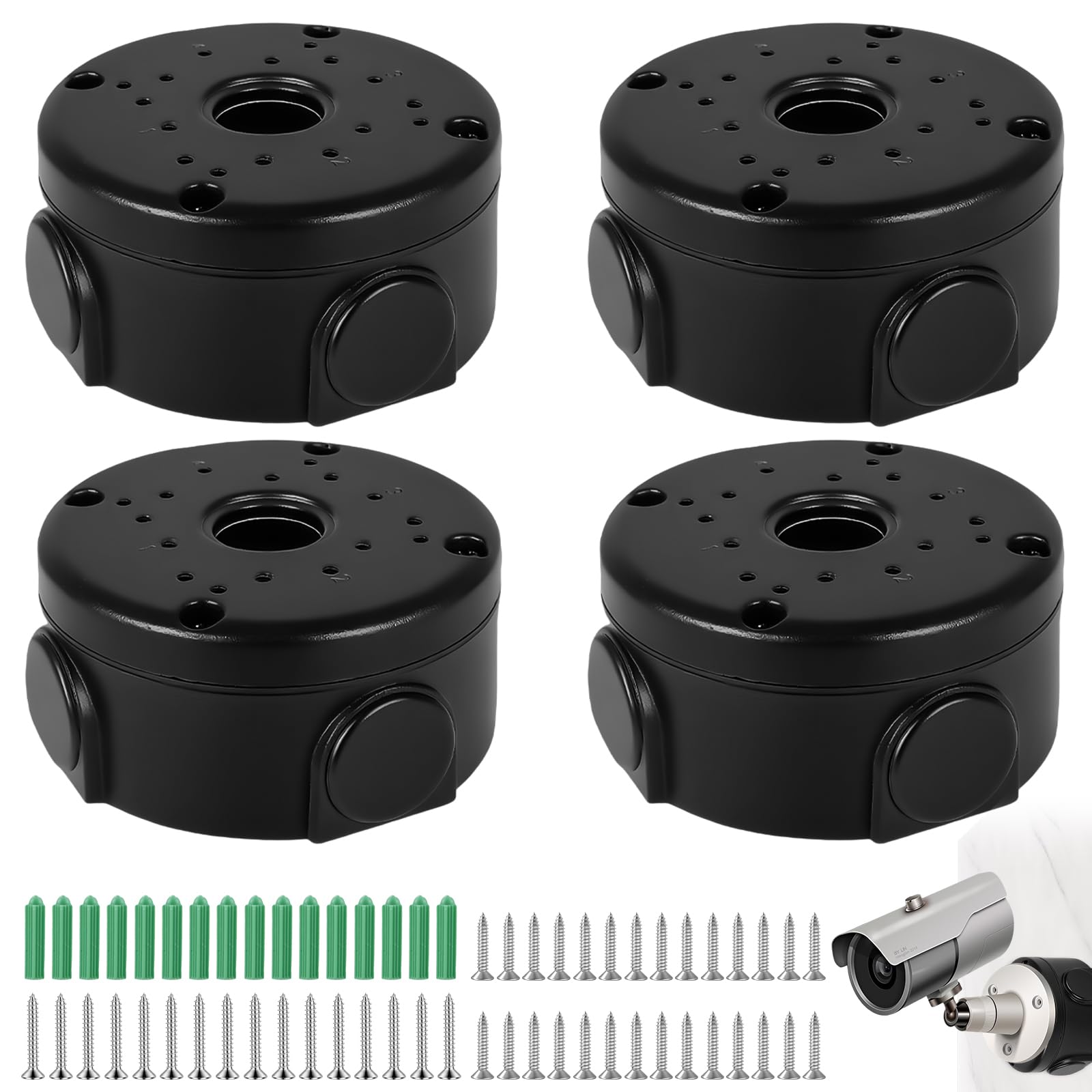 Behogan 4 stuks waterdichte aansluitdoos voor bewakingscamera, universeel voor dome-camera, zwart