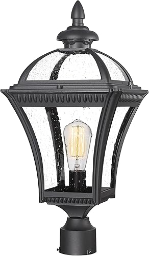 Emliviar Luz de poste para exteriores de 22 pulgadas, luz de poste vintage de granja para el jardín, aluminio con vidrio semillado, acabado negro,