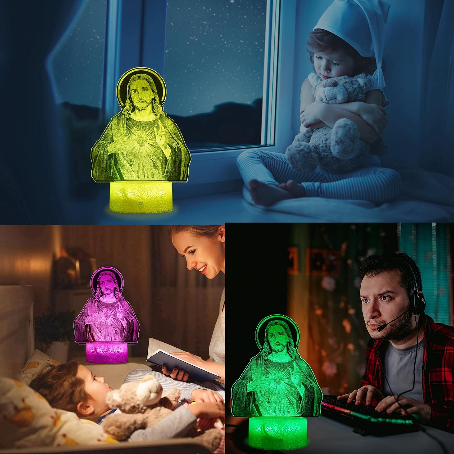 Jesus Night Light, Jesus Gifts, Christian Gifts, 3D Illusion Night Light, 16 Colors Changing, Timer and 4 Flash Modes and Dimmer, Religious Christian Birthday Creative Commemorate Gifts Decoration